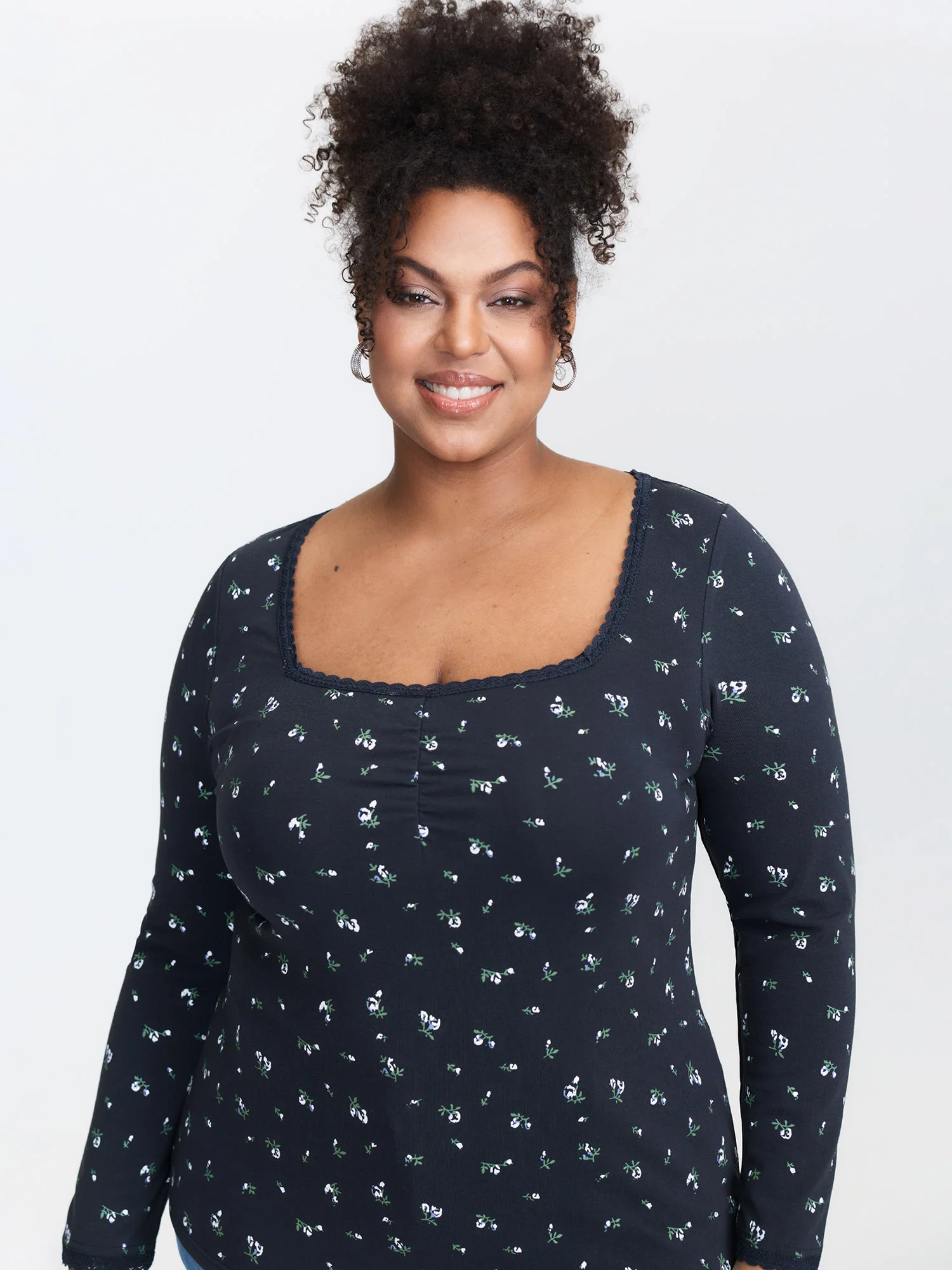 Floral Print Lace Trim Neckline T-Shirt - Image 4