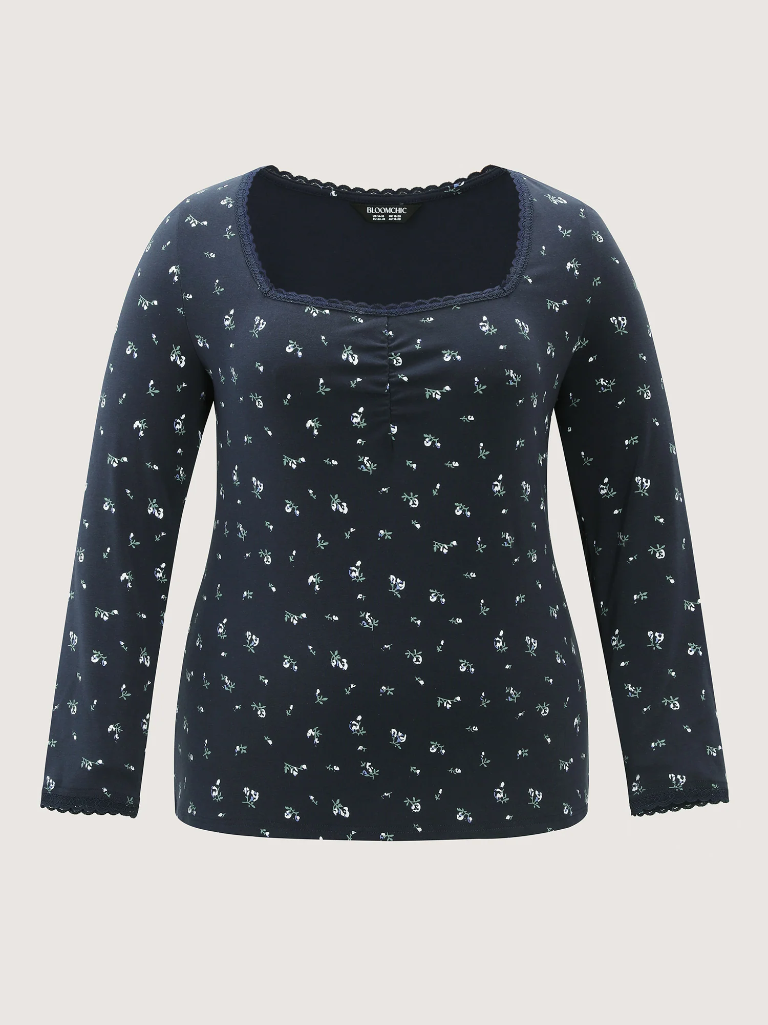 Floral Print Lace Trim Neckline T-Shirt - Image 8