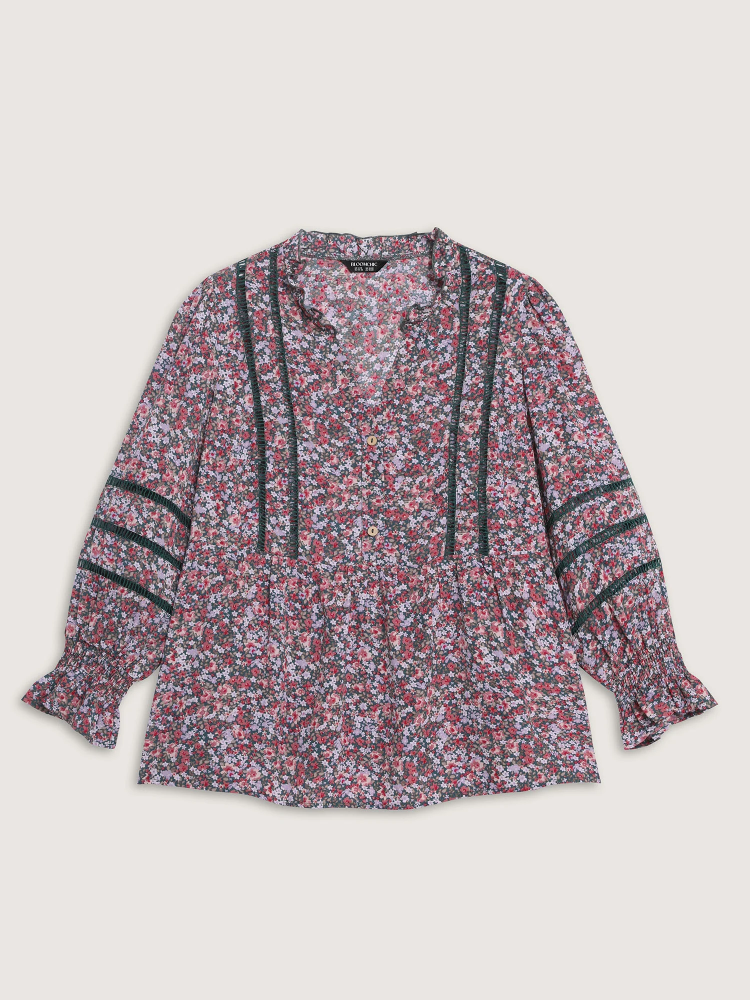Floral Print Lace Trim Placket Blouse - Image 7