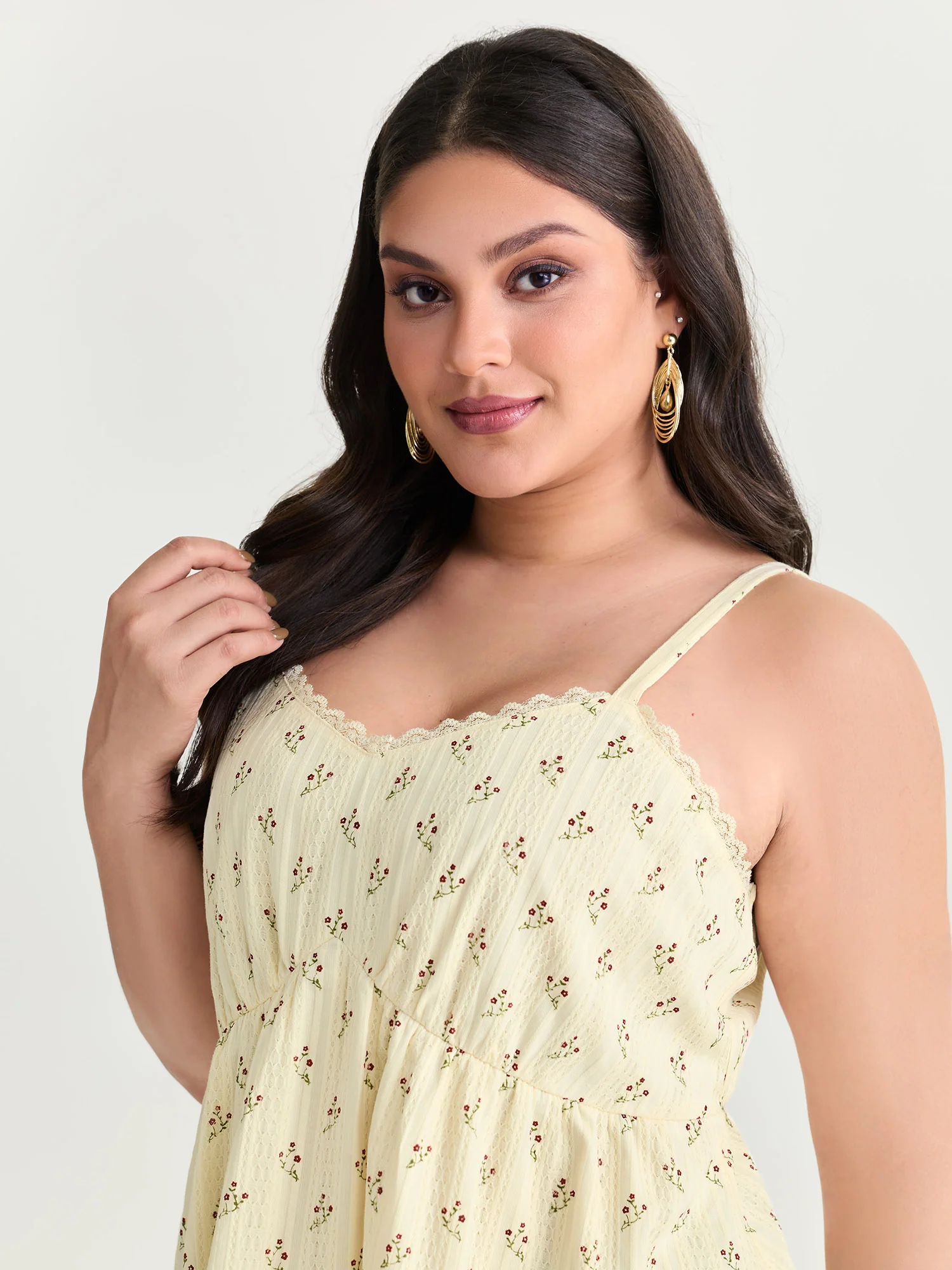 Floral Print Lace Trim Tank Top - Image 2
