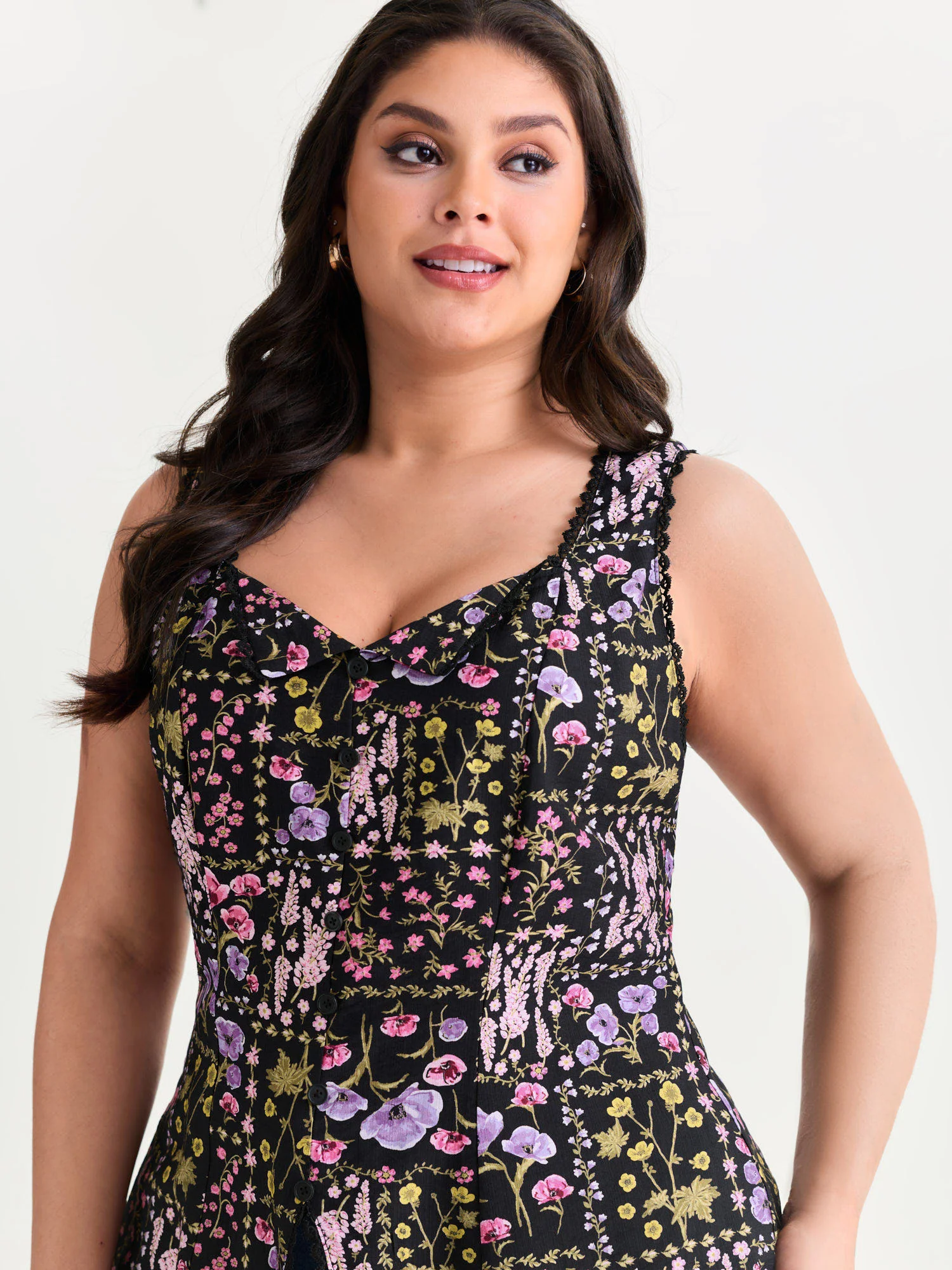 Floral Print Lace Trim Tank Top - Image 2