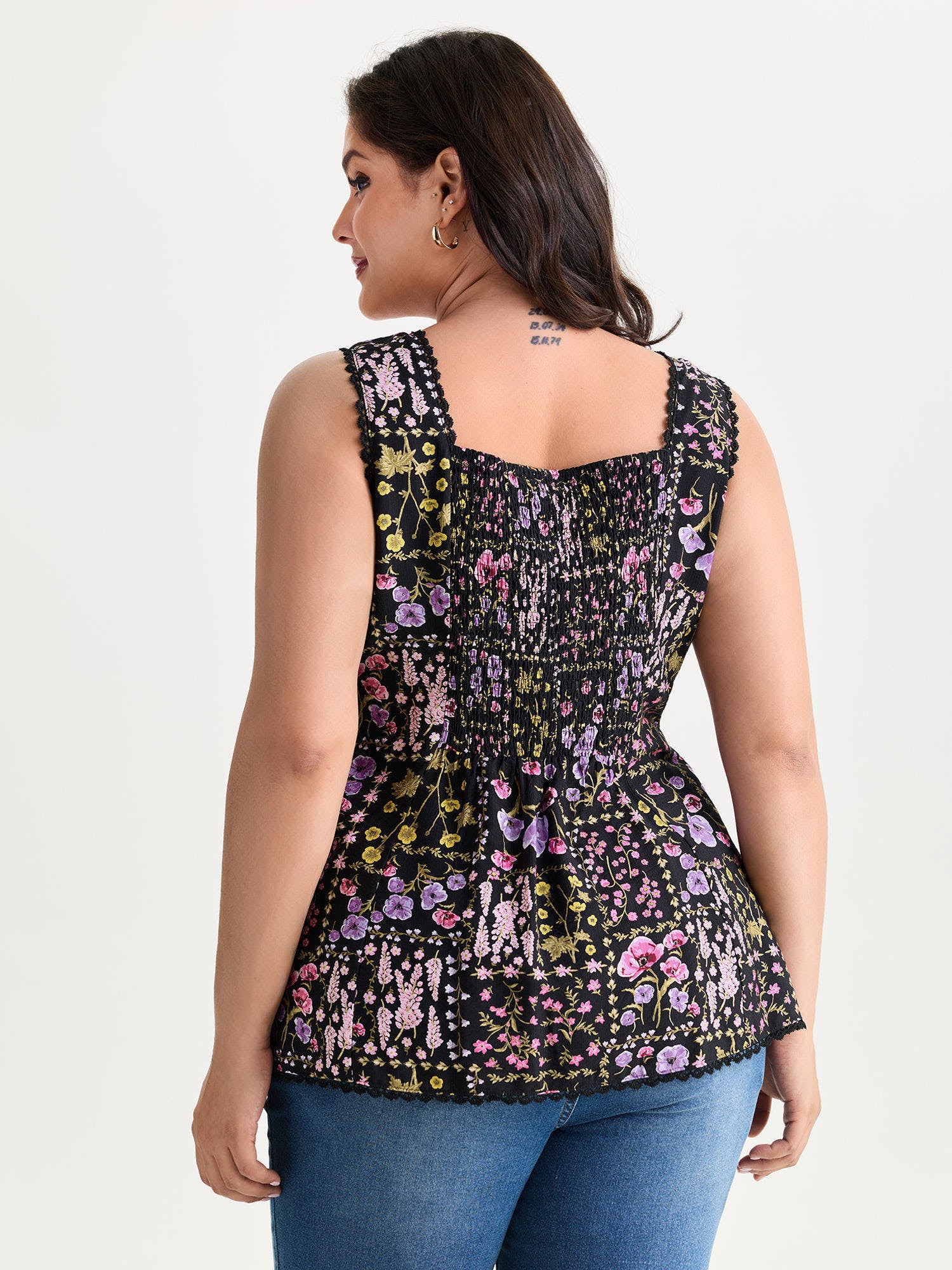 Floral Print Lace Trim Tank Top - Image 4