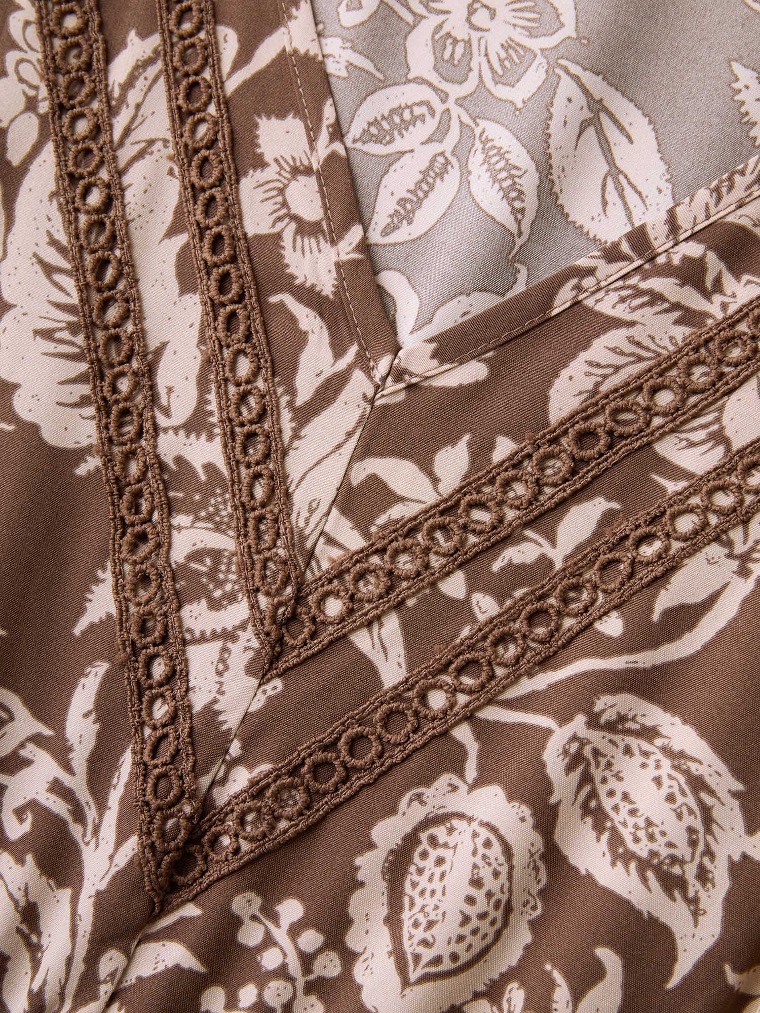 Floral Print Lace Trim V-Neck Midi Dress - Image 5