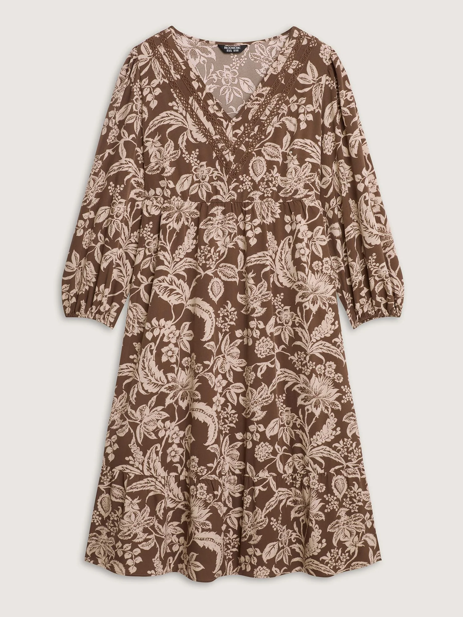 Floral Print Lace Trim V-Neck Midi Dress - Image 7