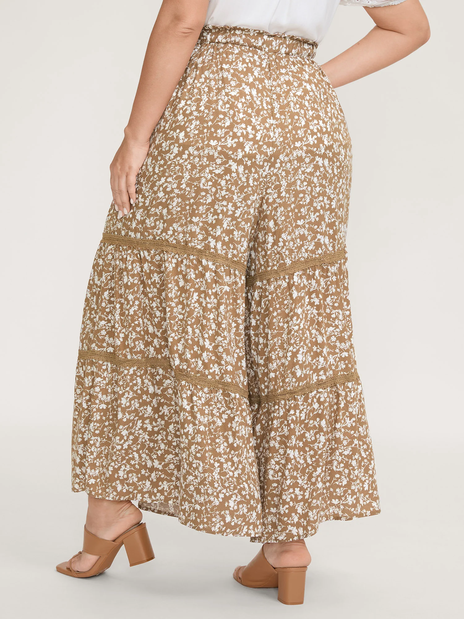 Floral Print Lace Trim Wide-Leg Pants - Image 5