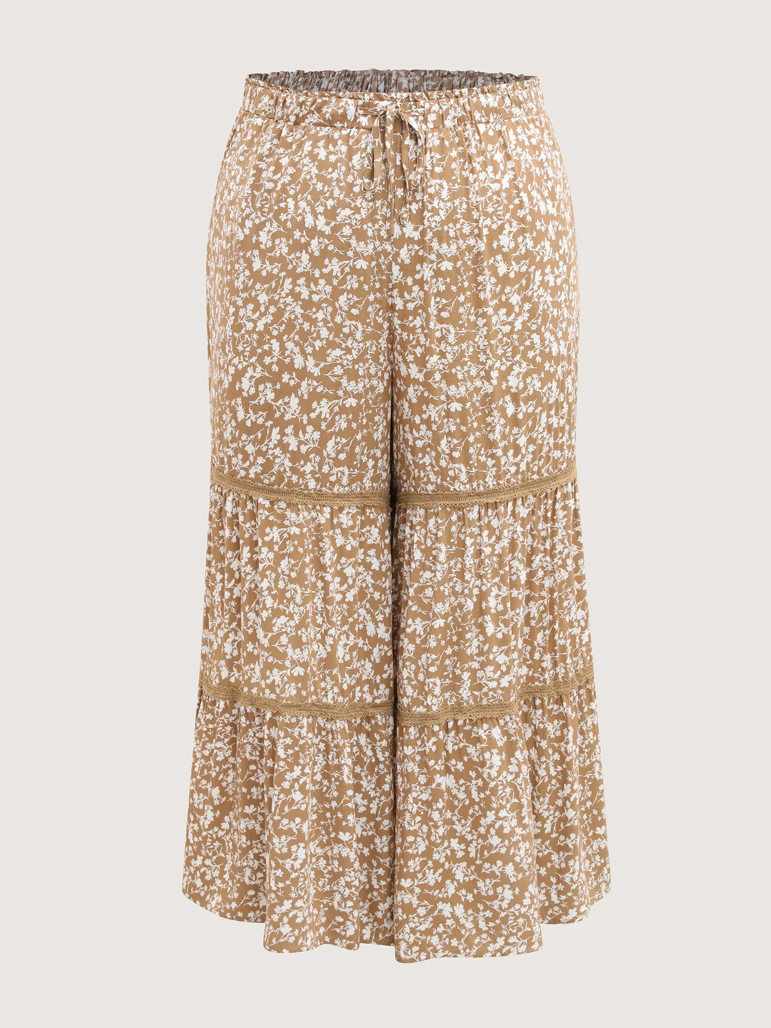 Floral Print Lace Trim Wide-Leg Pants - Image 8