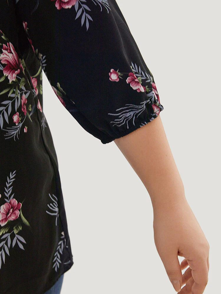 Floral Print Lace Up Lantern Sleeve Blouse - Image 6
