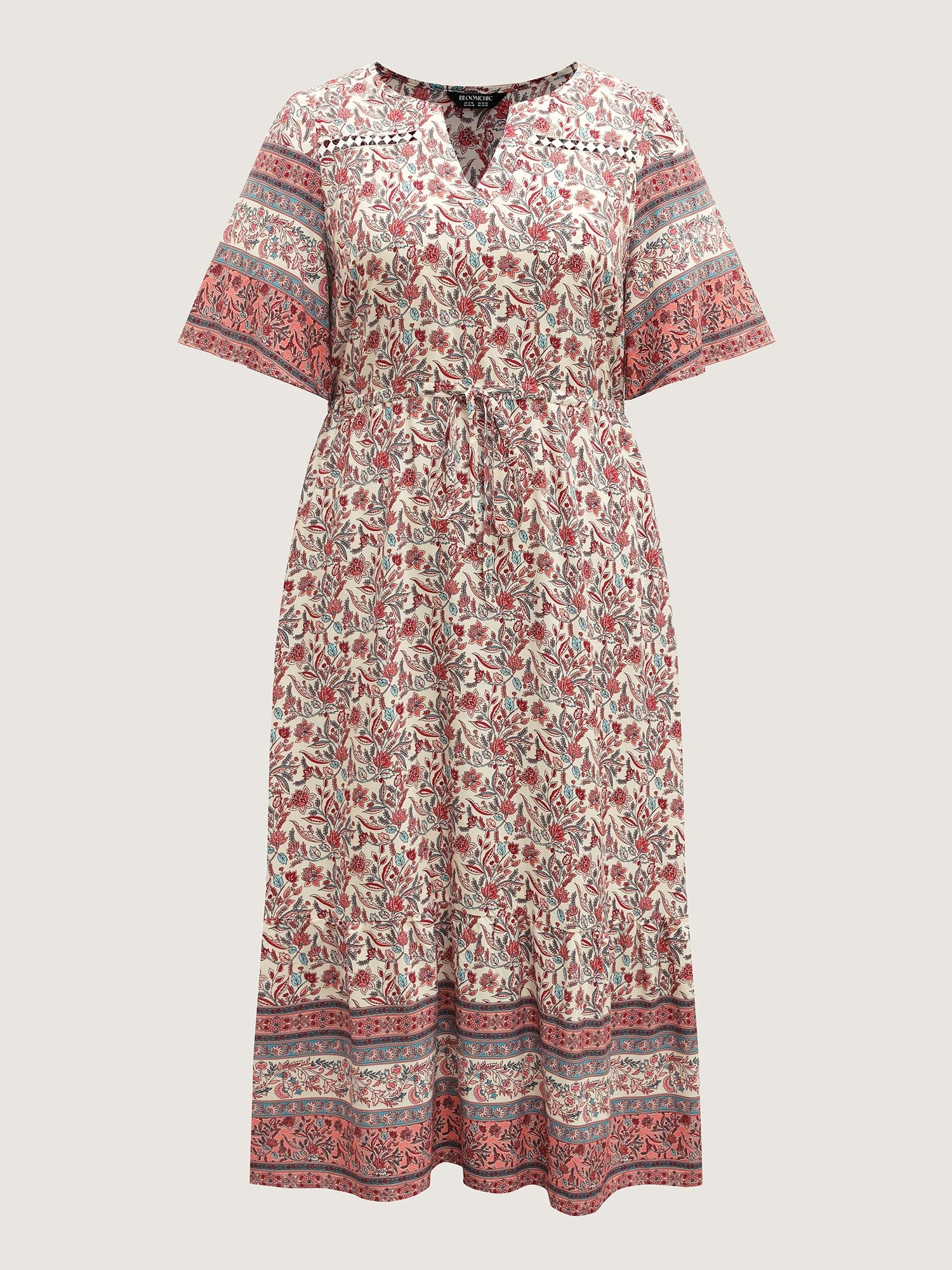 Floral Print Lace Waist Drawstring Maxi Dress - Image 8