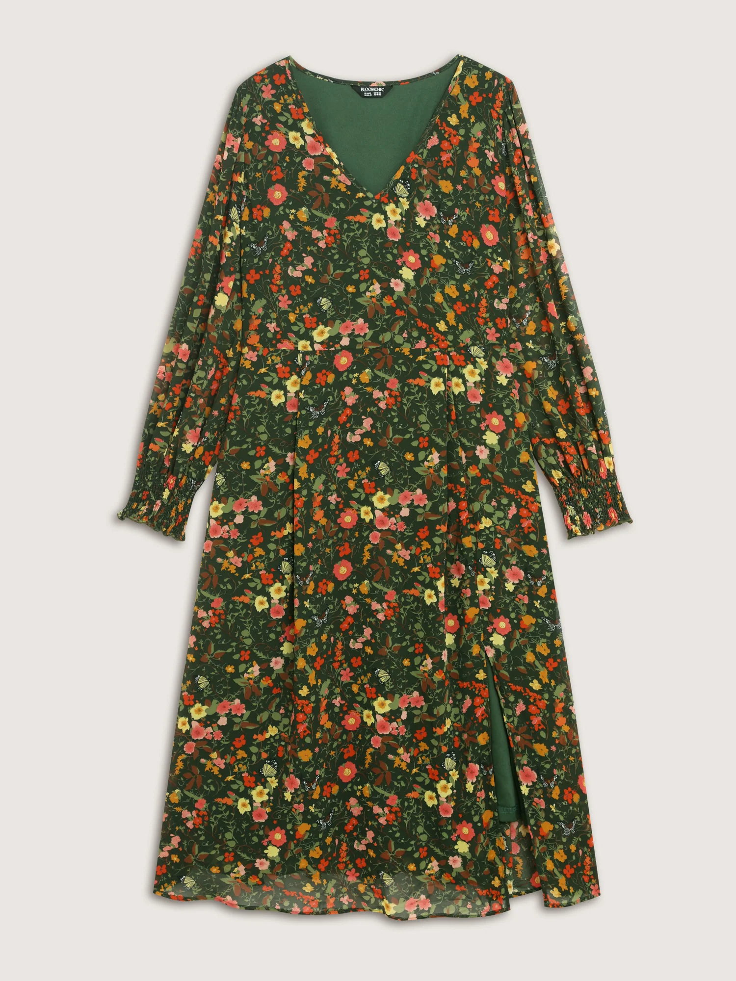 Floral Print Lantern Sleeve Slit Midi Dress - Image 7