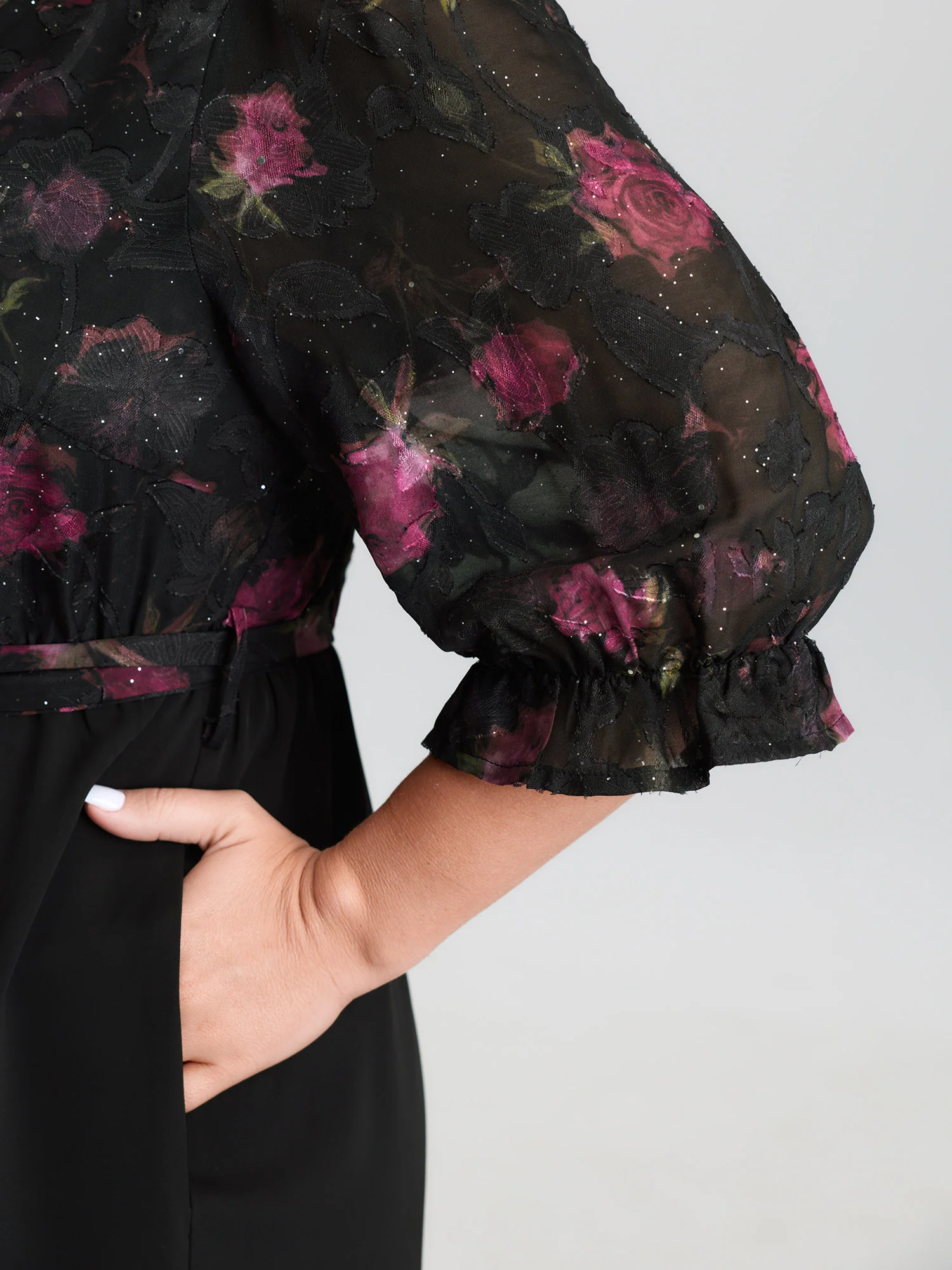 Floral Print Laser Cut Waist Tie Jumpsuit - Image 3