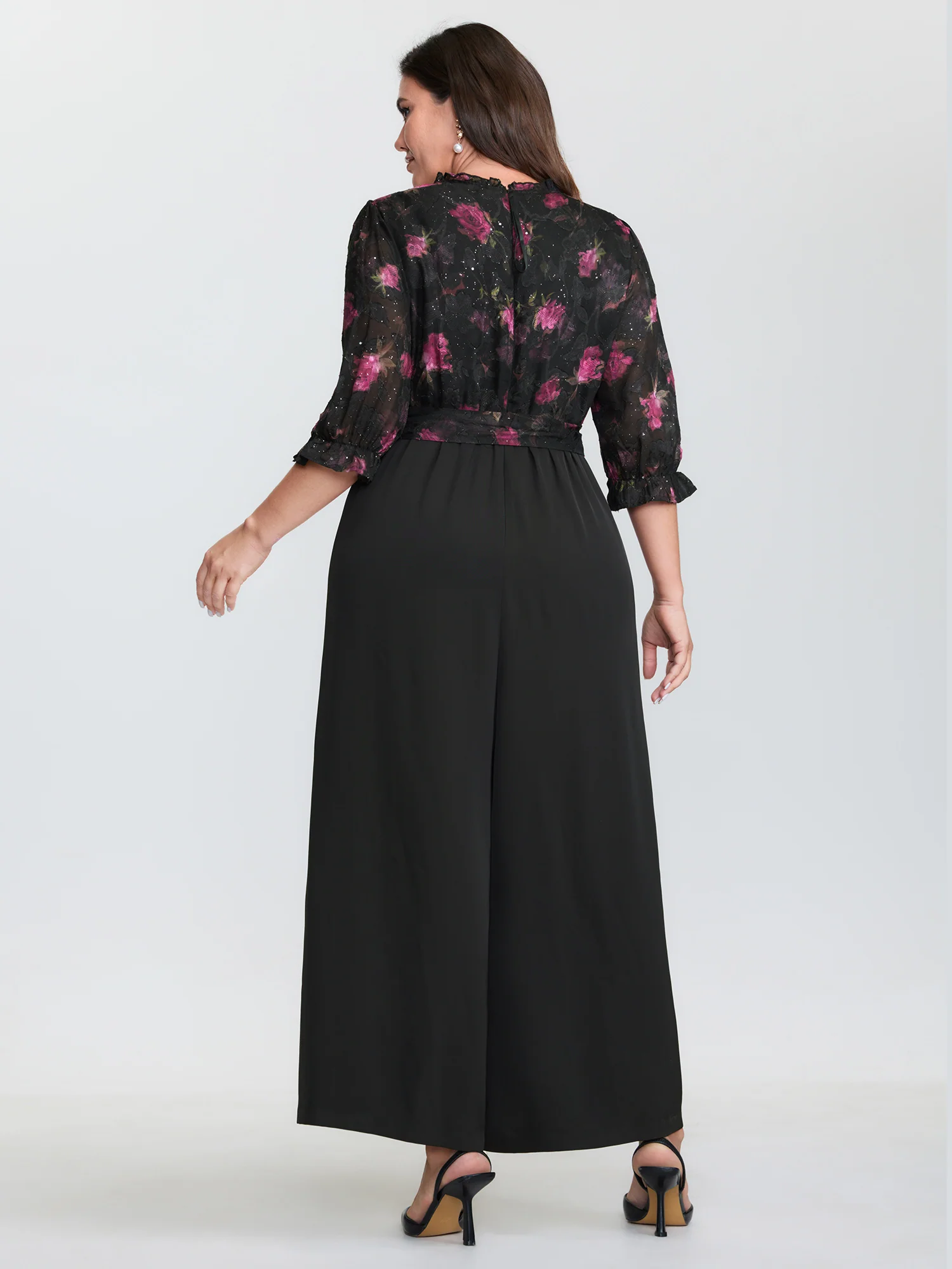 Floral Print Laser Cut Waist Tie Jumpsuit - Image 4
