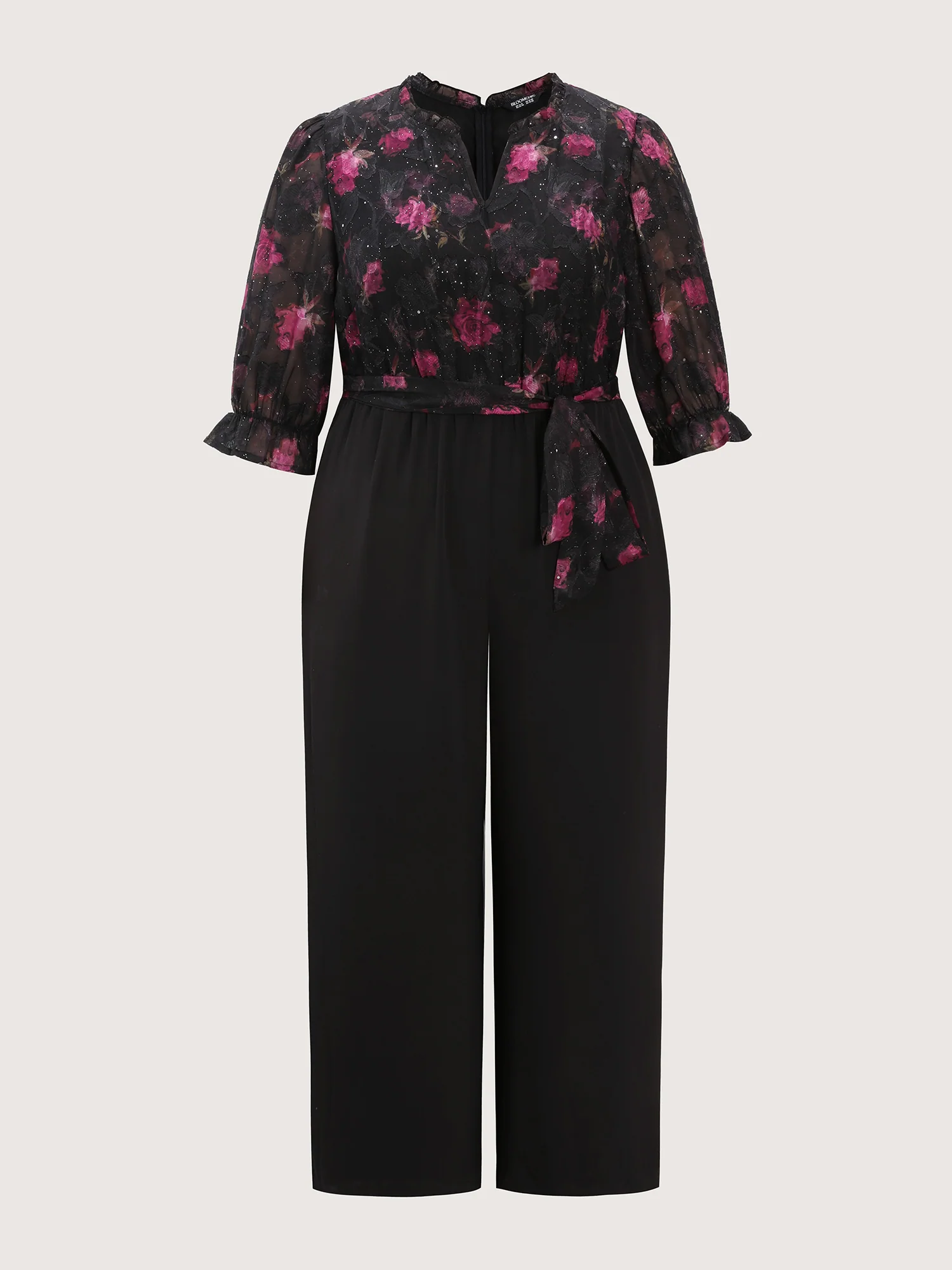 Floral Print Laser Cut Waist Tie Jumpsuit - Image 7