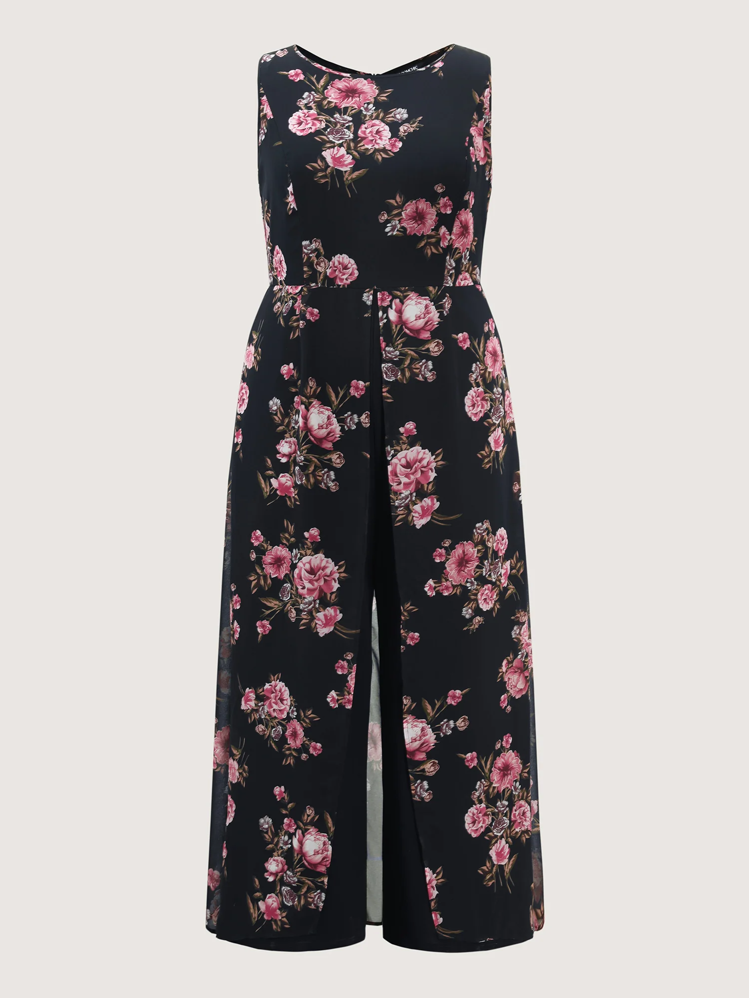 Floral Print Layered Contrast Jumpsuit - Image 8