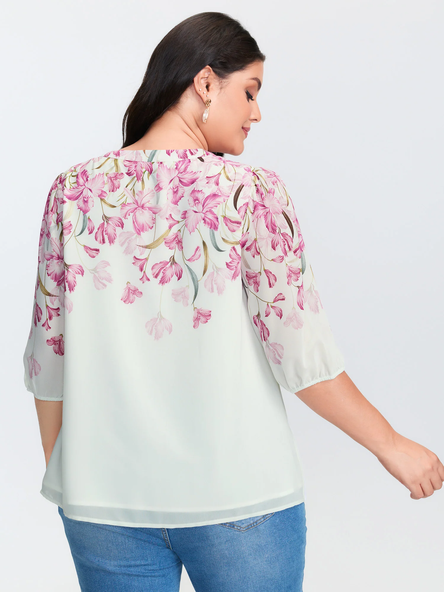 Floral Print Layered Notched Collar Blouse - Image 4