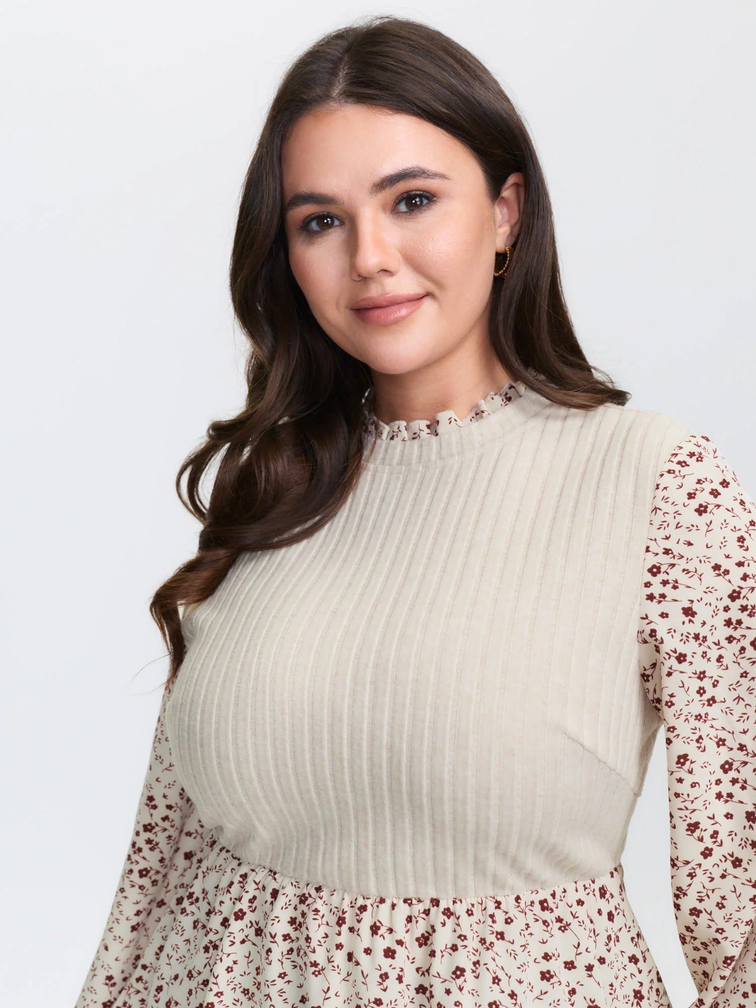 Floral Print Layered Ribbed Knit Top - Image 3