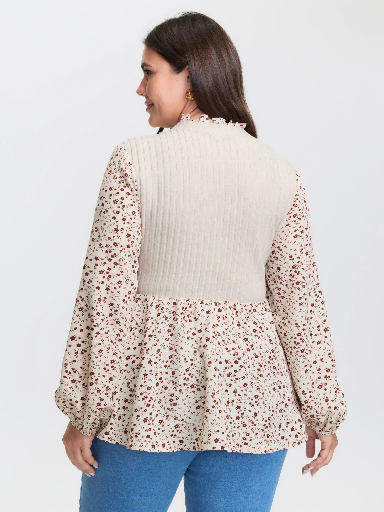 Floral Print Layered Ribbed Knit Top - Image 4