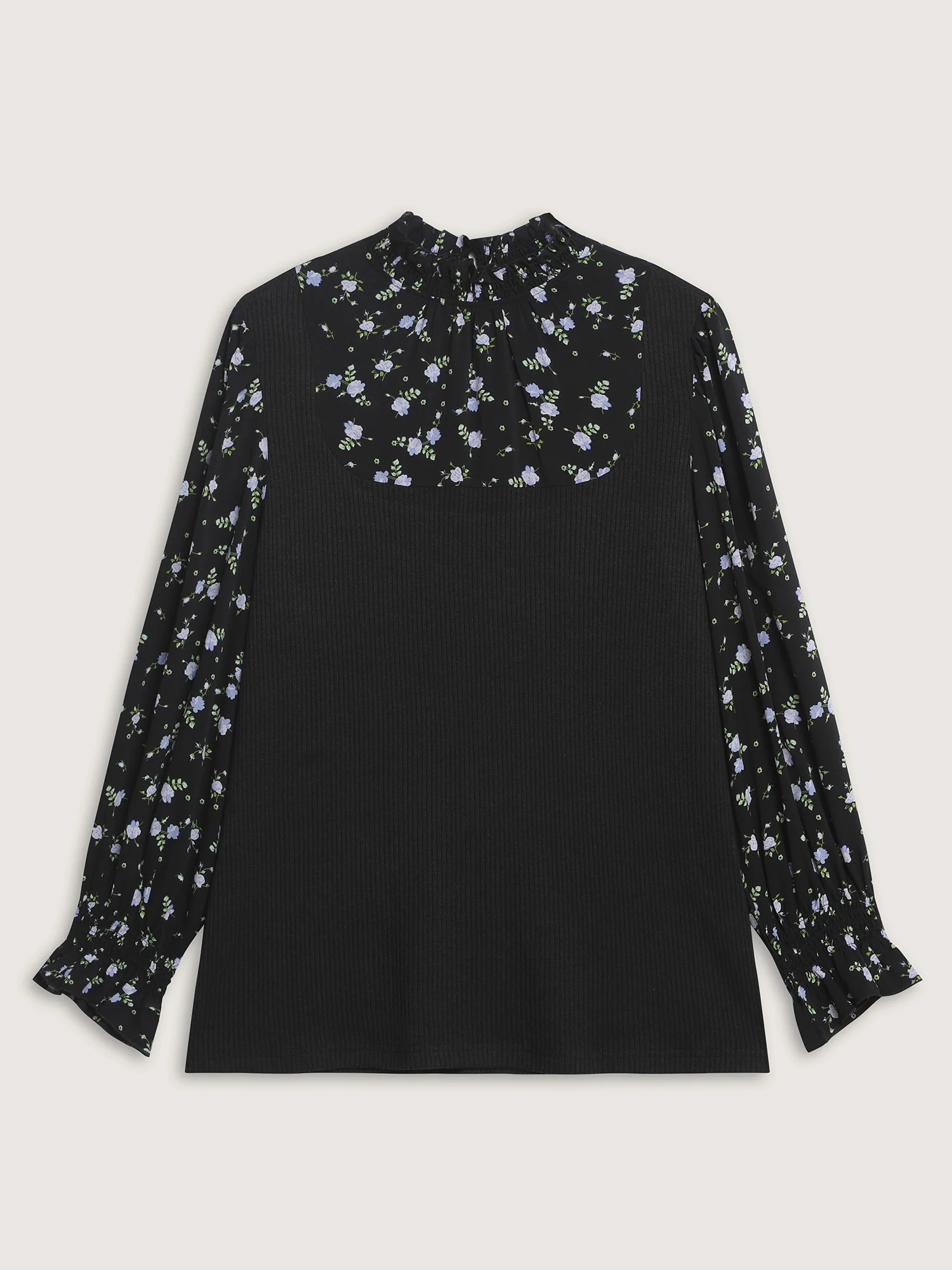 Floral Print Layered Ruffled Neckline Knit Top - Image 5