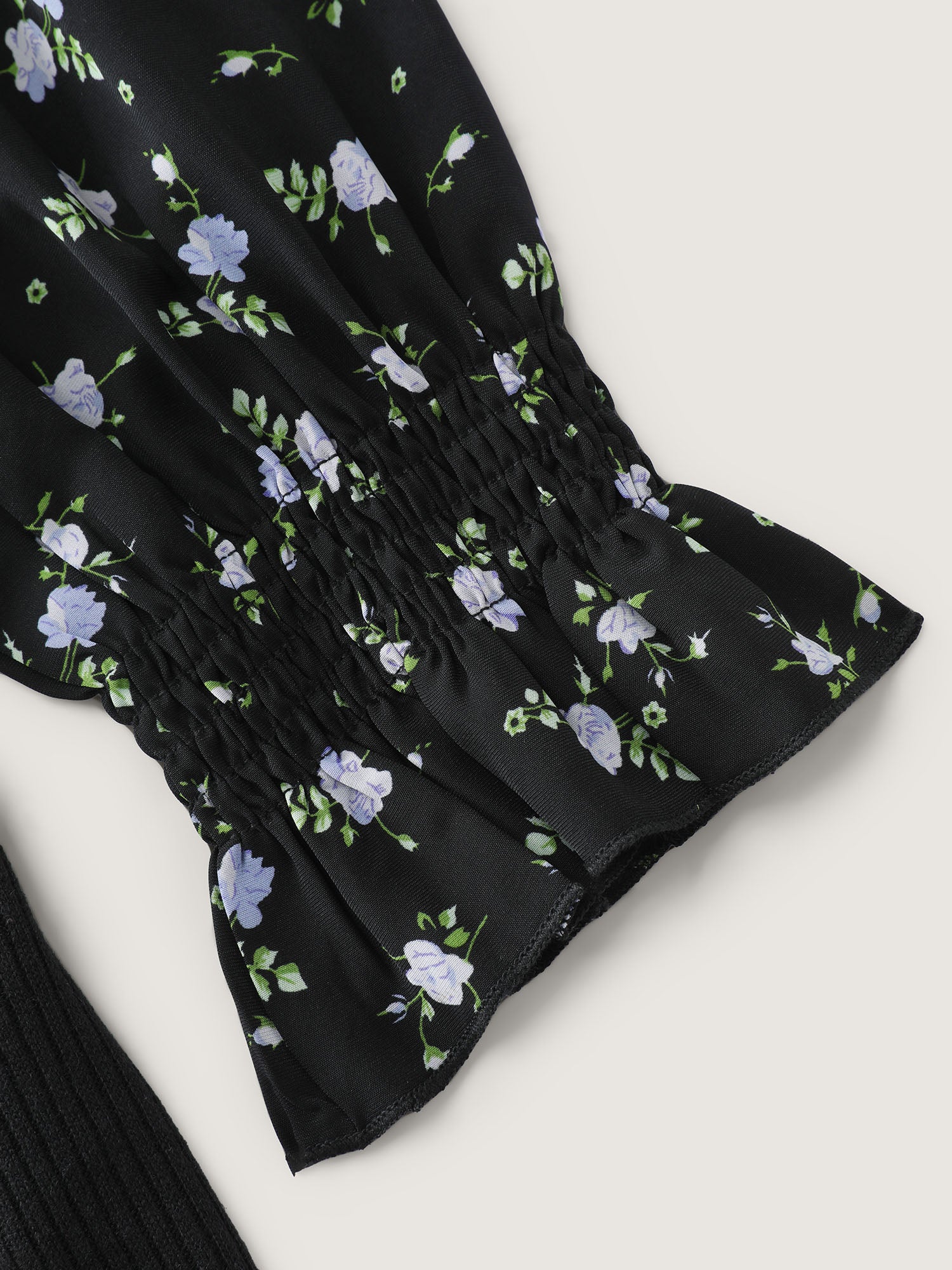 Floral Print Layered Ruffled Neckline Knit Top - Image 7