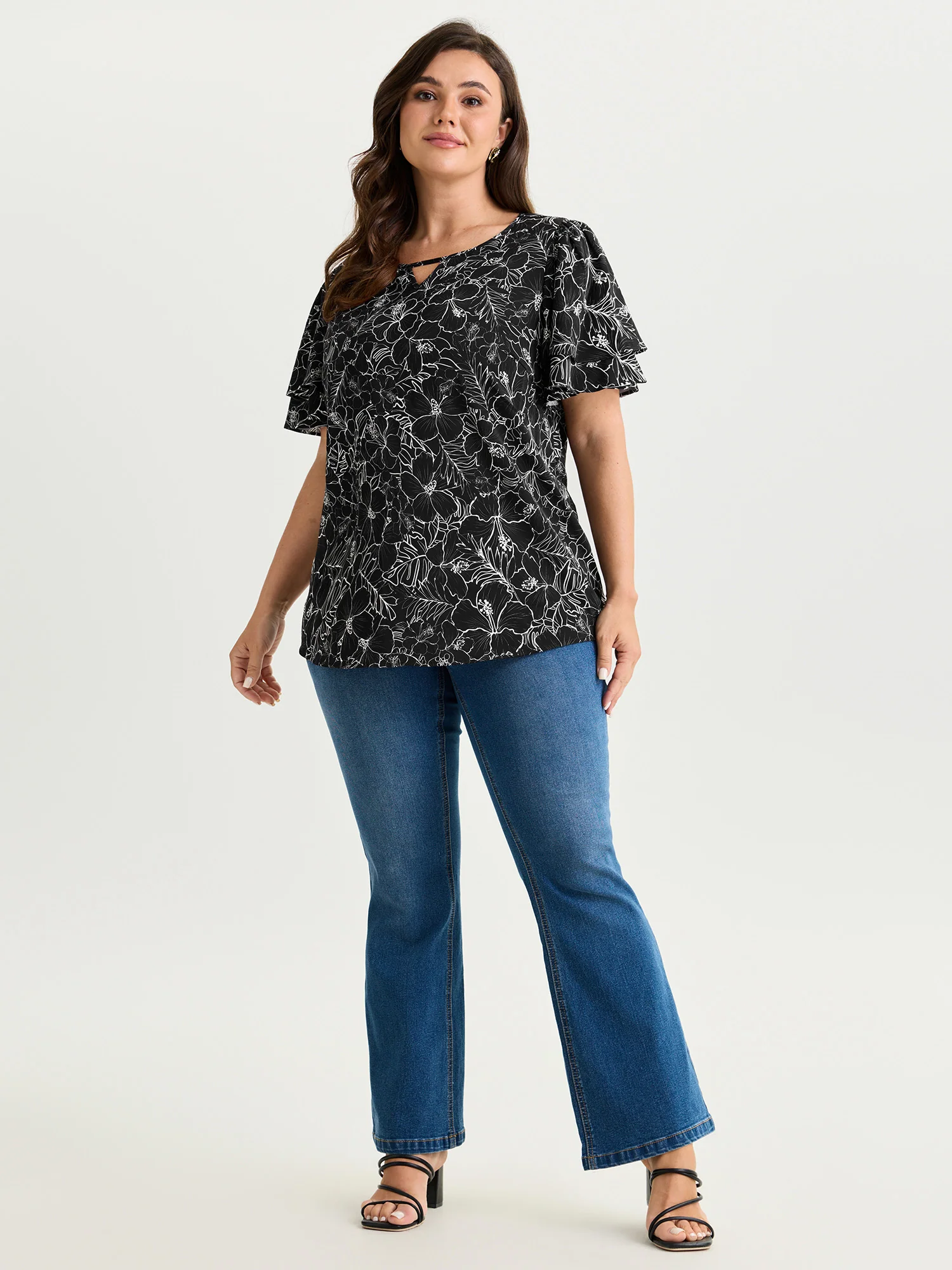 Floral Print Layered Ruffled Sleeve Blouse - Image 3