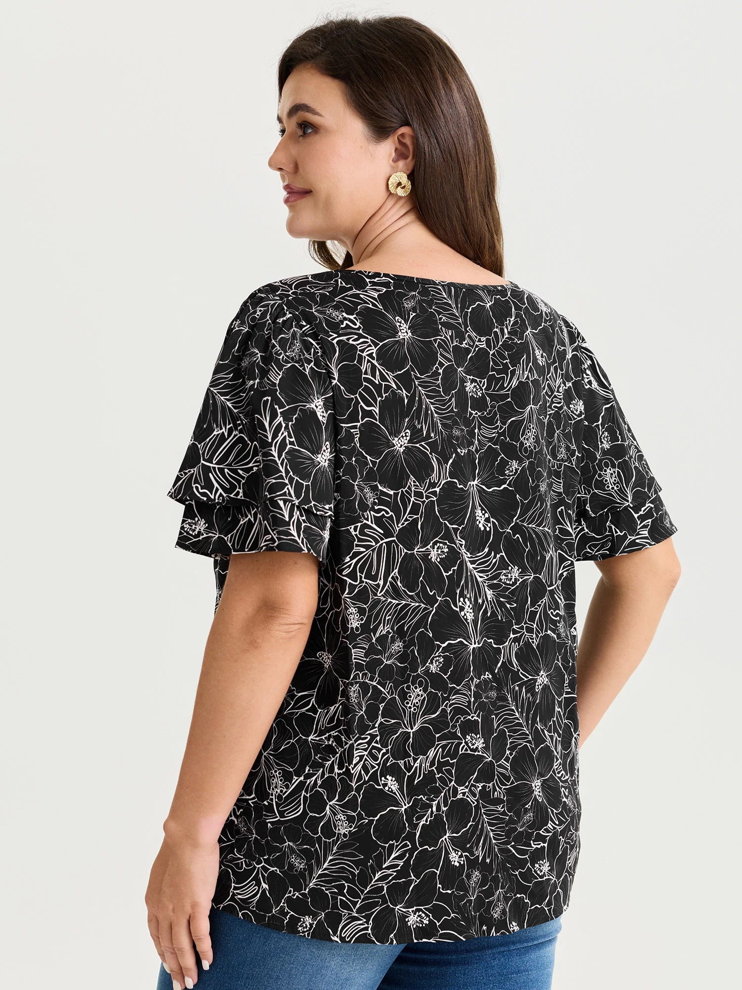 Floral Print Layered Ruffled Sleeve Blouse - Image 4