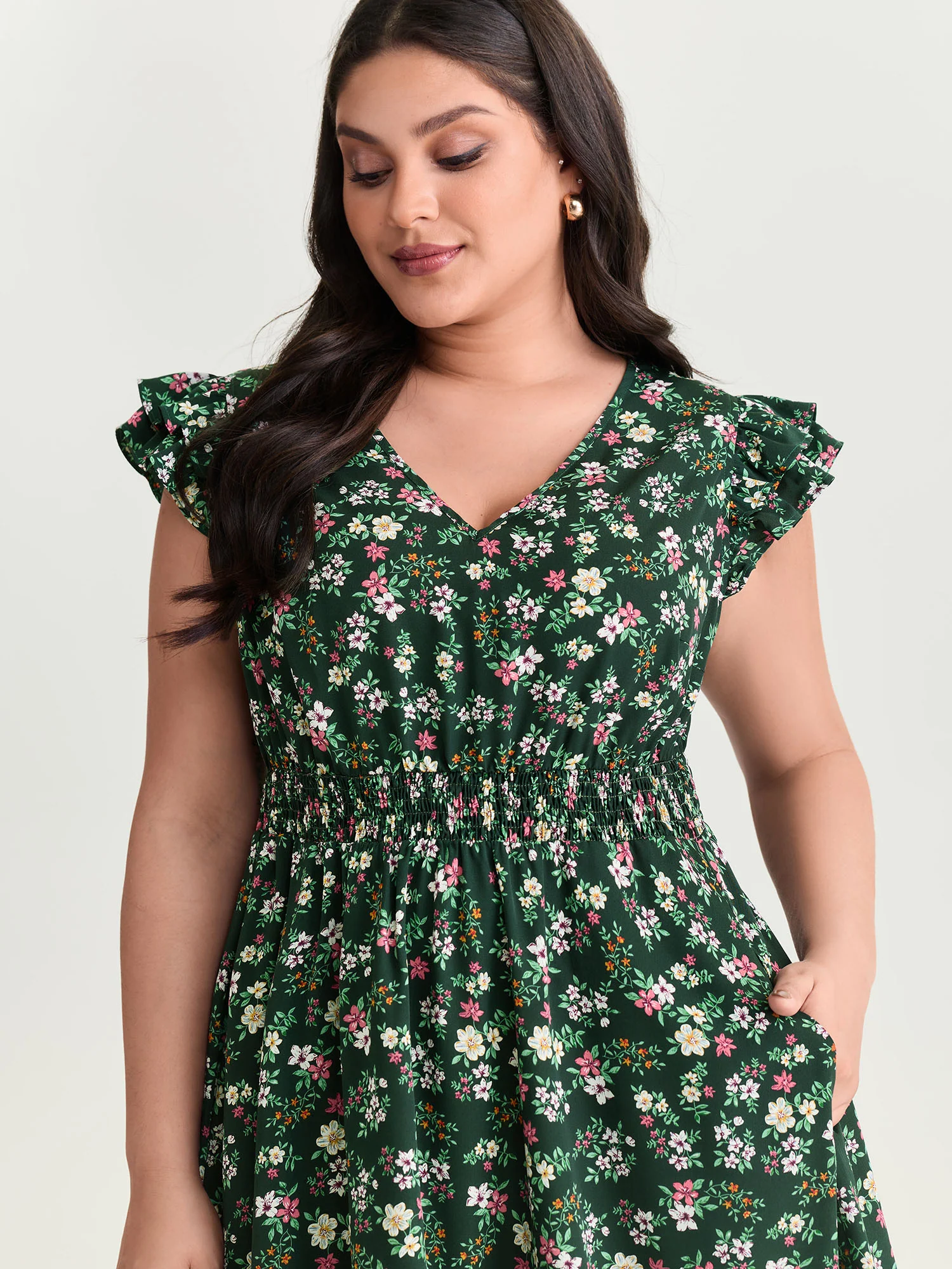 Floral Print Layered Ruffled Sleeve Mini Dress - Image 2