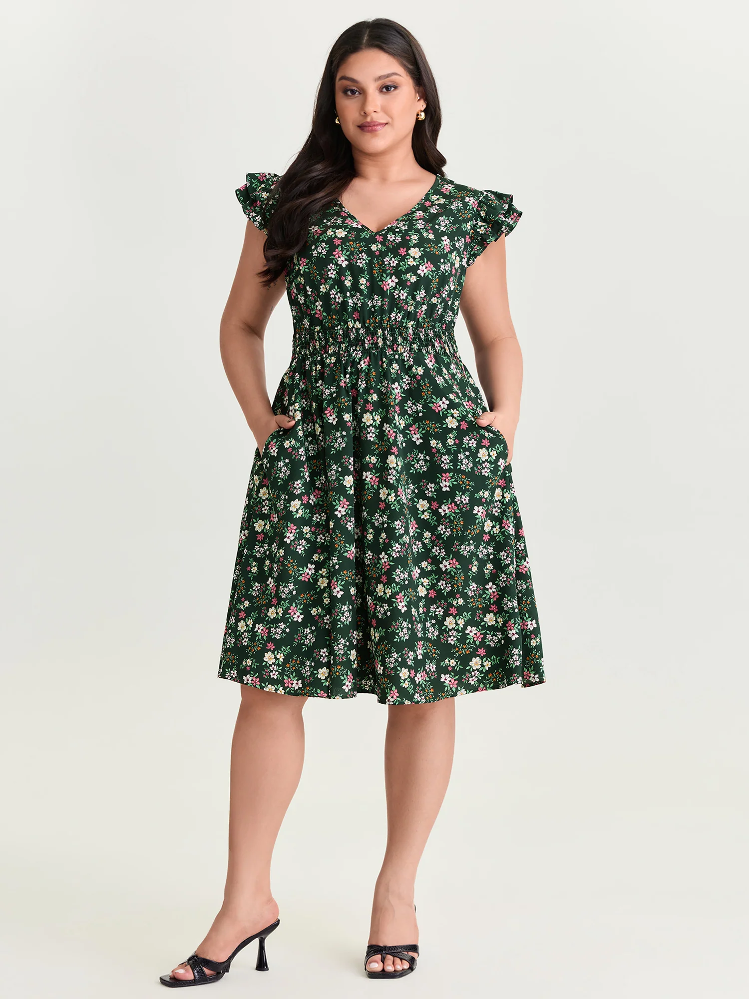 Floral Print Layered Ruffled Sleeve Mini Dress - Image 3