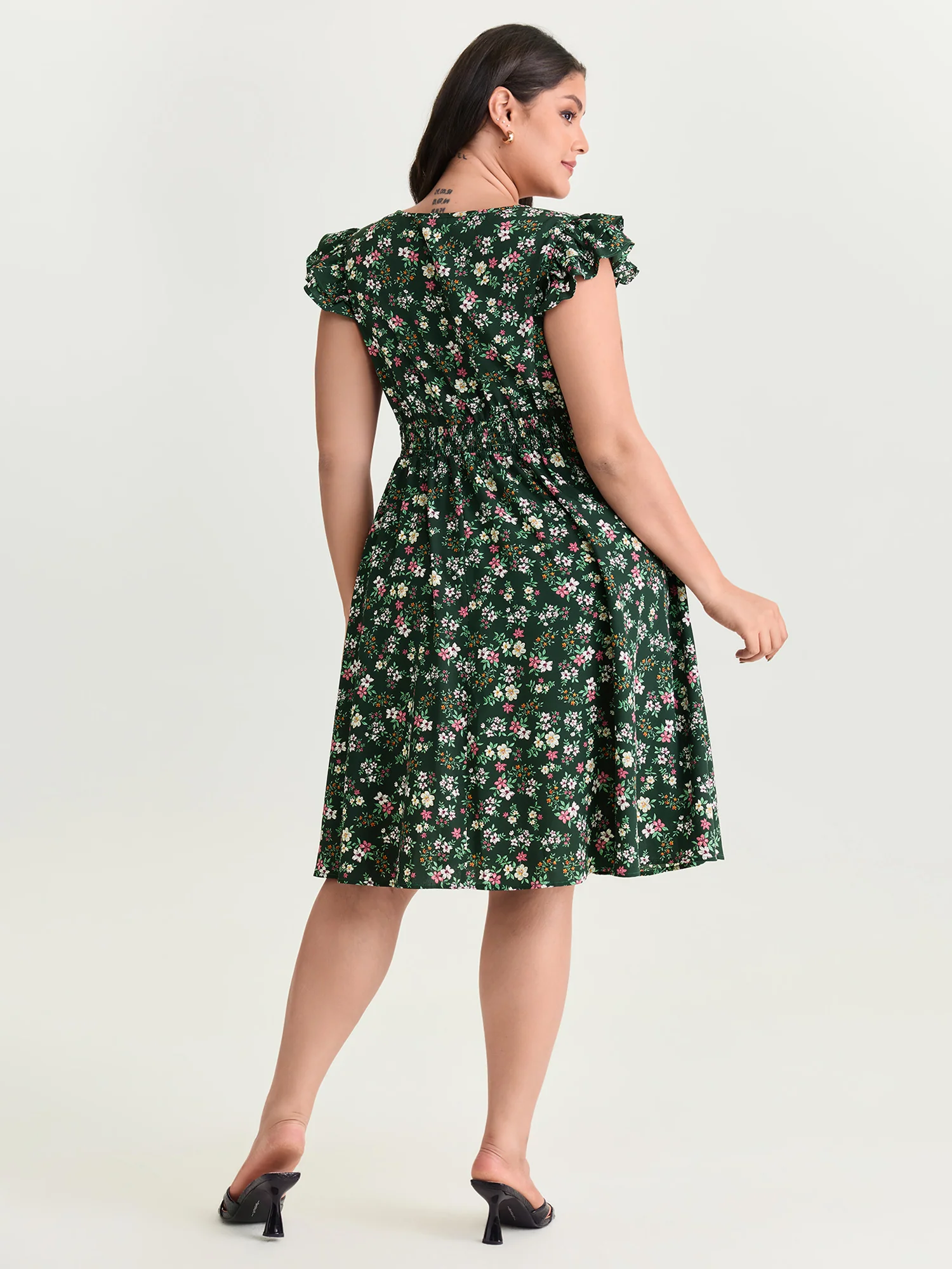 Floral Print Layered Ruffled Sleeve Mini Dress - Image 4