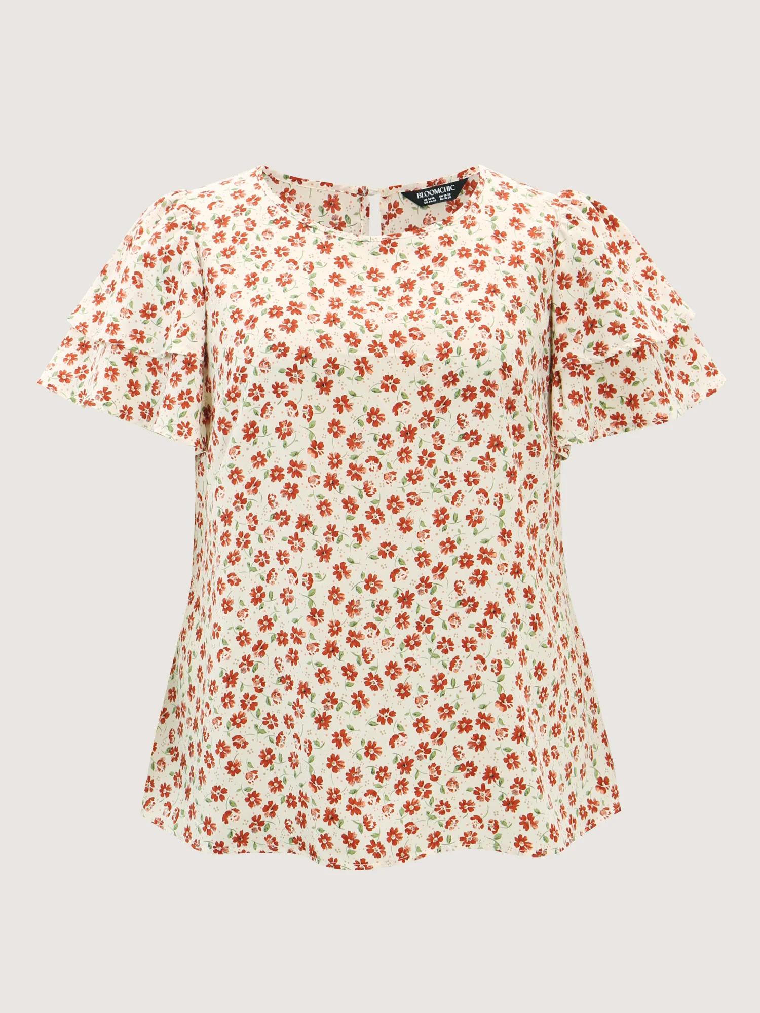 Floral Print Layered Sleeve Round Neck Blouse - Image 7