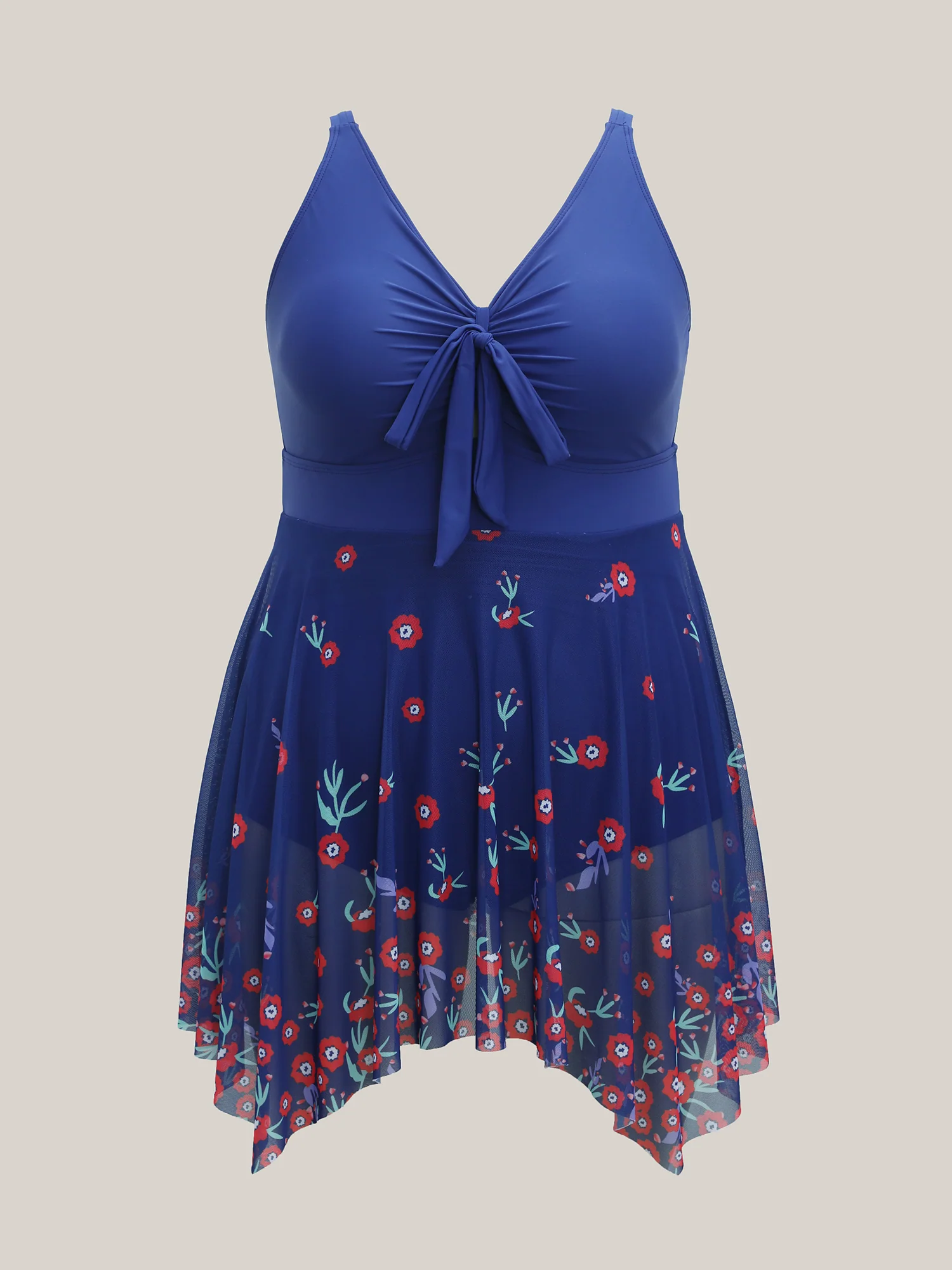 Floral Print Mesh Adjustable Bust-Tie Swim Dress - Image 5