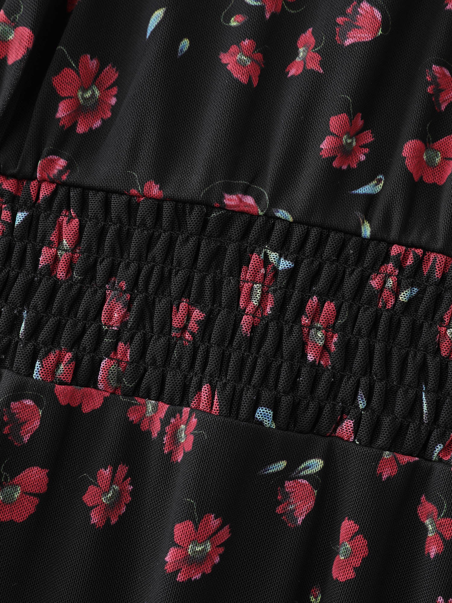 Floral Print Mesh Cinched-Waist Blouse - Image 5