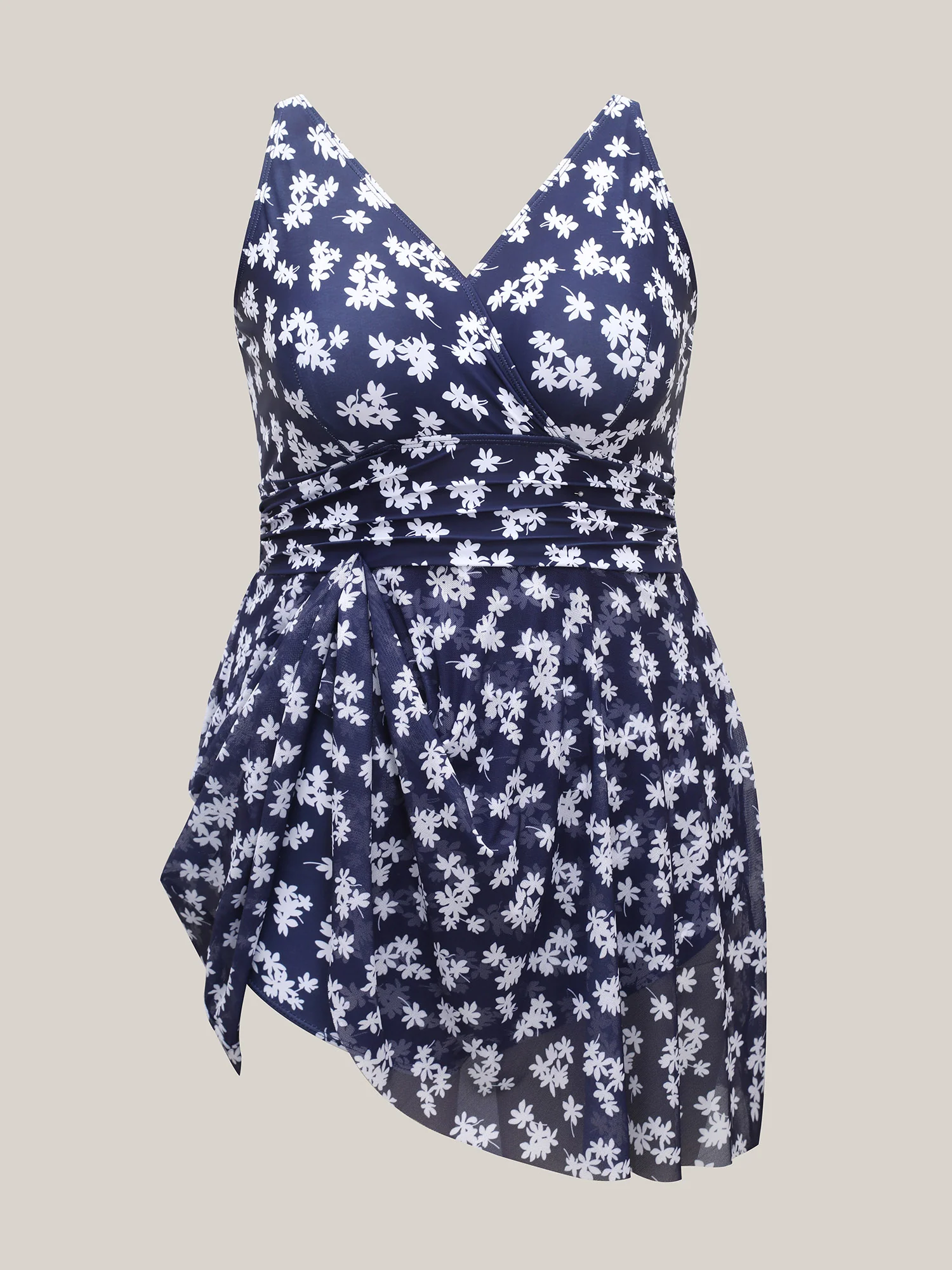 Floral Print Mesh Fit Flare Swim Dress - Image 8