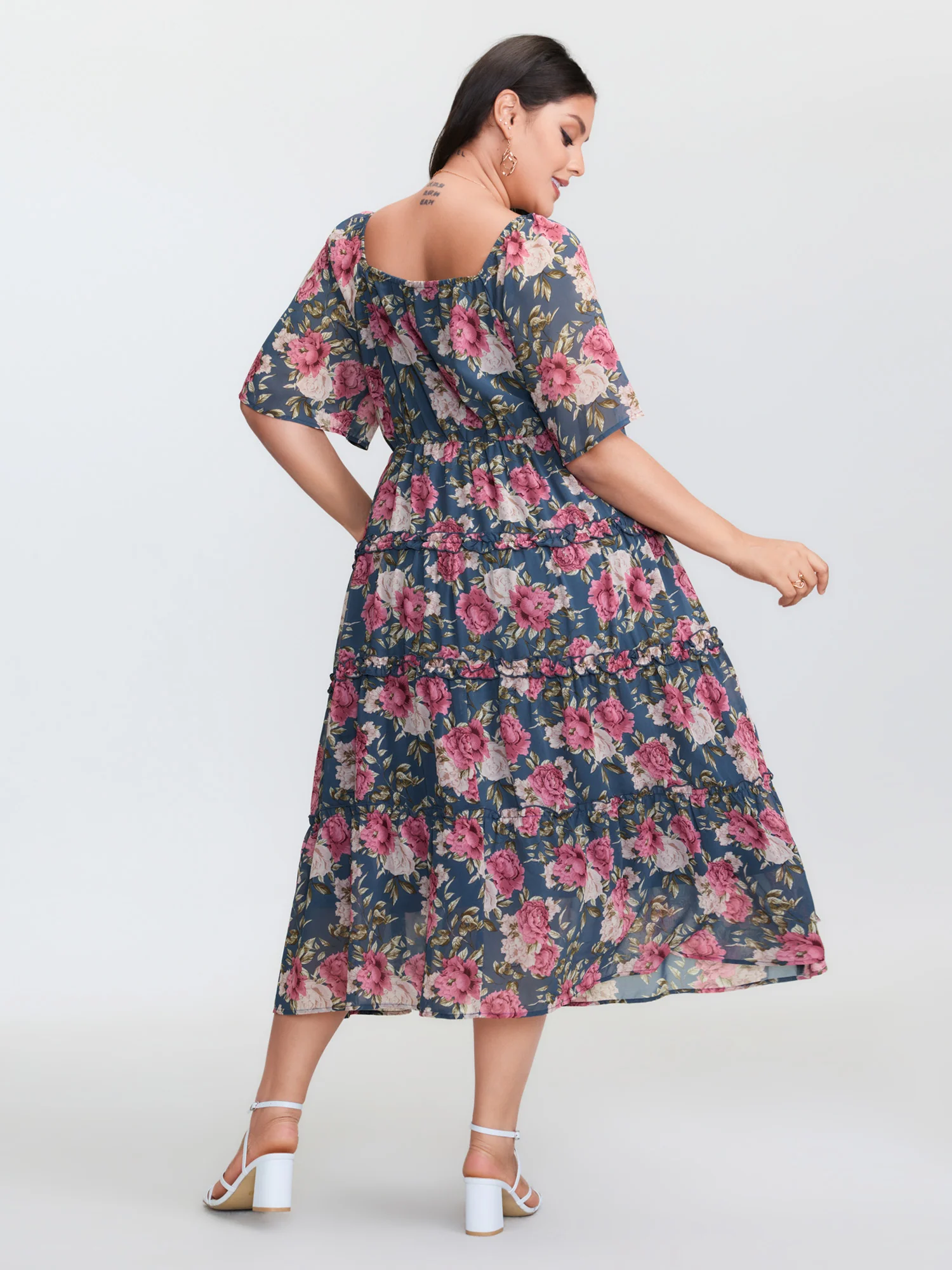 Floral Print Mesh Ruffled Maxi Dress - Image 4