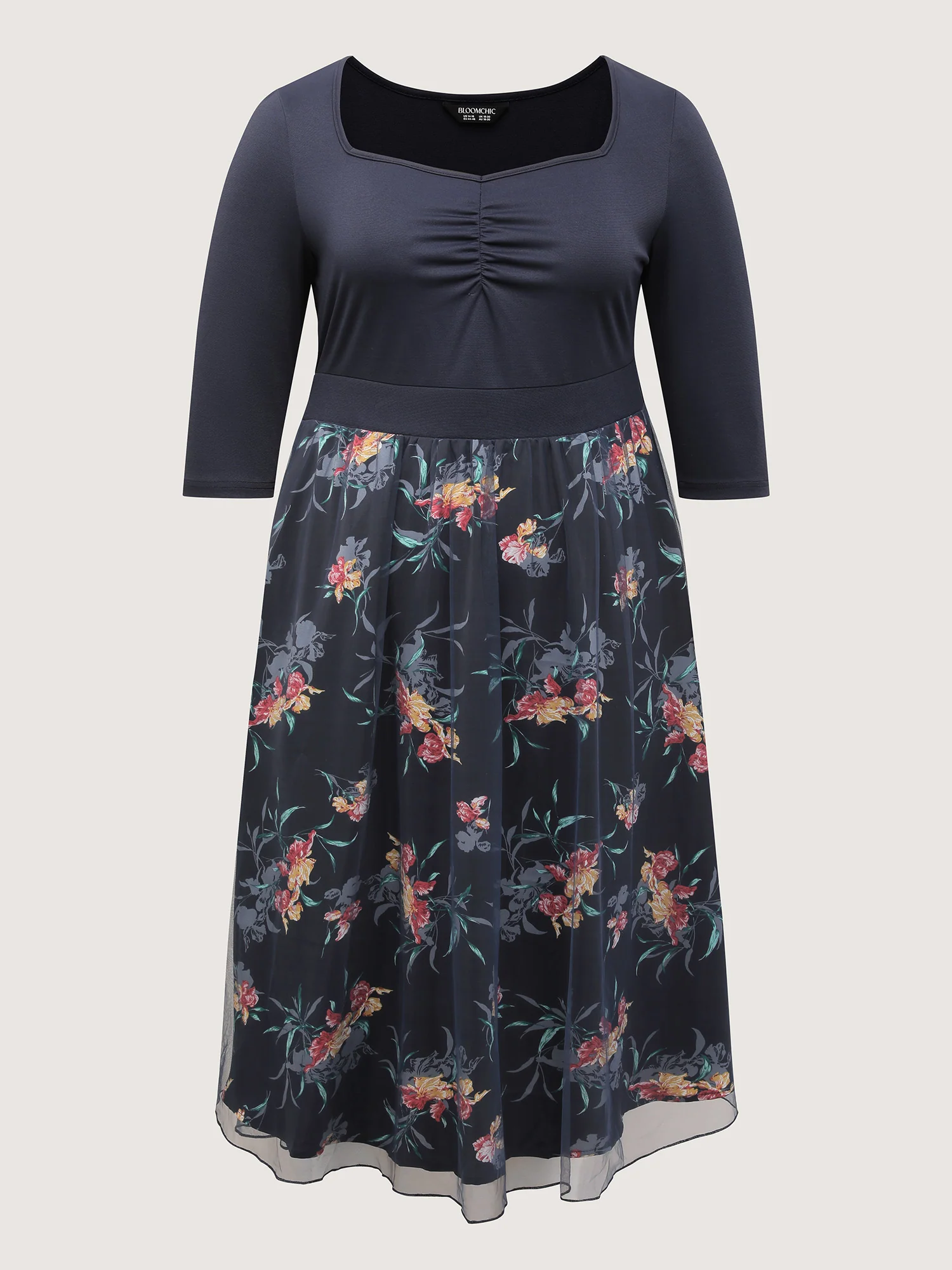 Floral Print Mesh Shirred Waist Midi Dress - Image 7