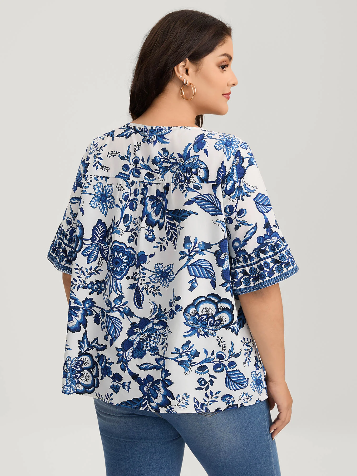 Floral Print Neck Tassels Blouse - Image 4