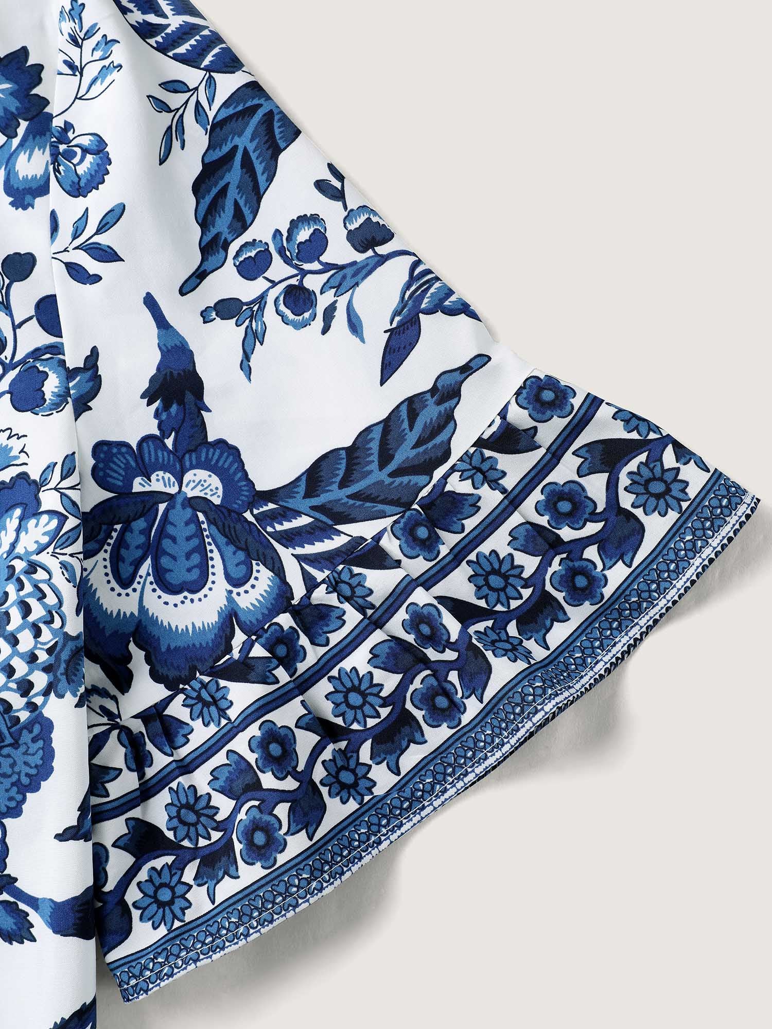 Floral Print Neck Tassels Blouse - Image 6