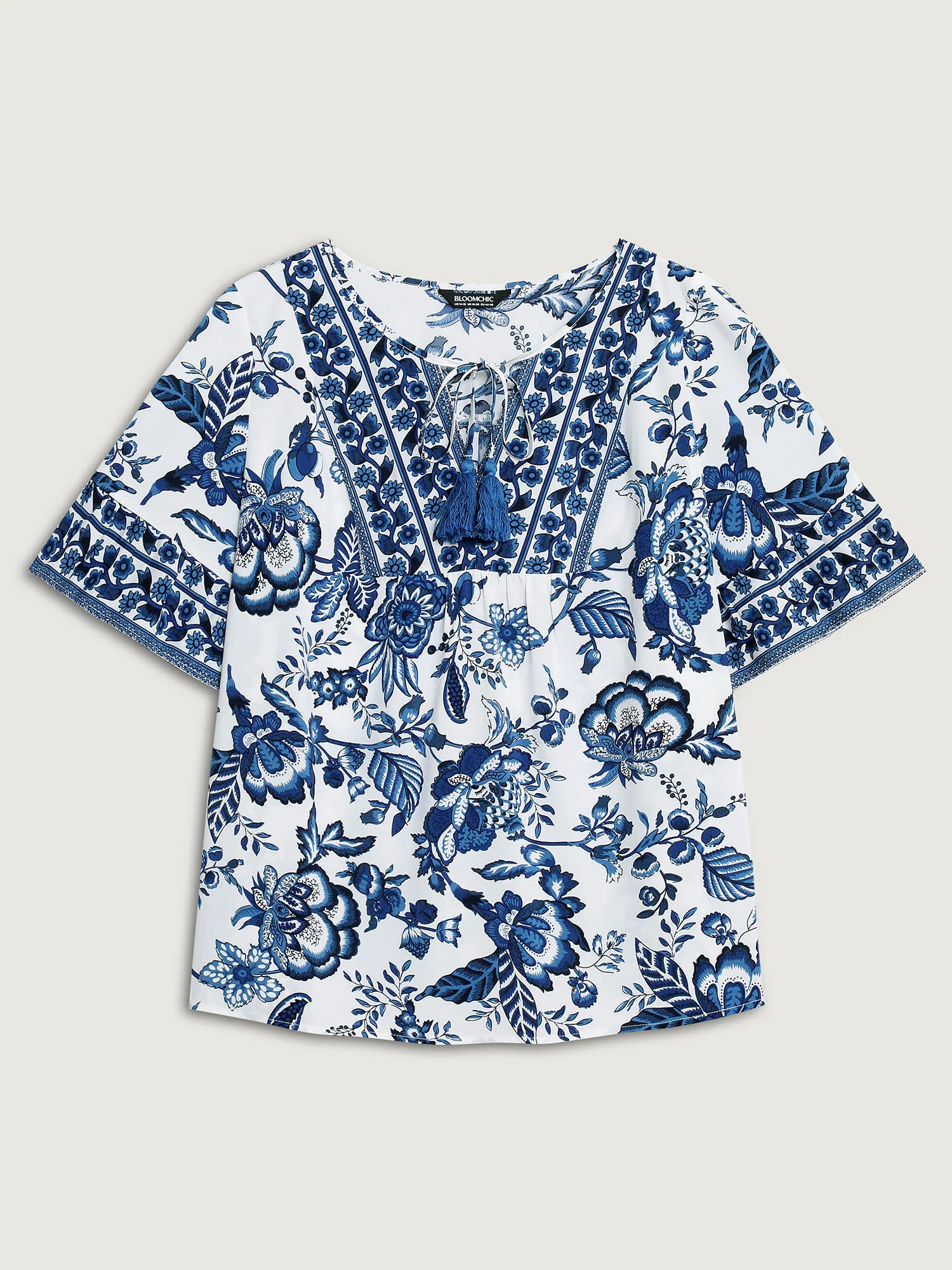 Floral Print Neck Tassels Blouse - Image 7