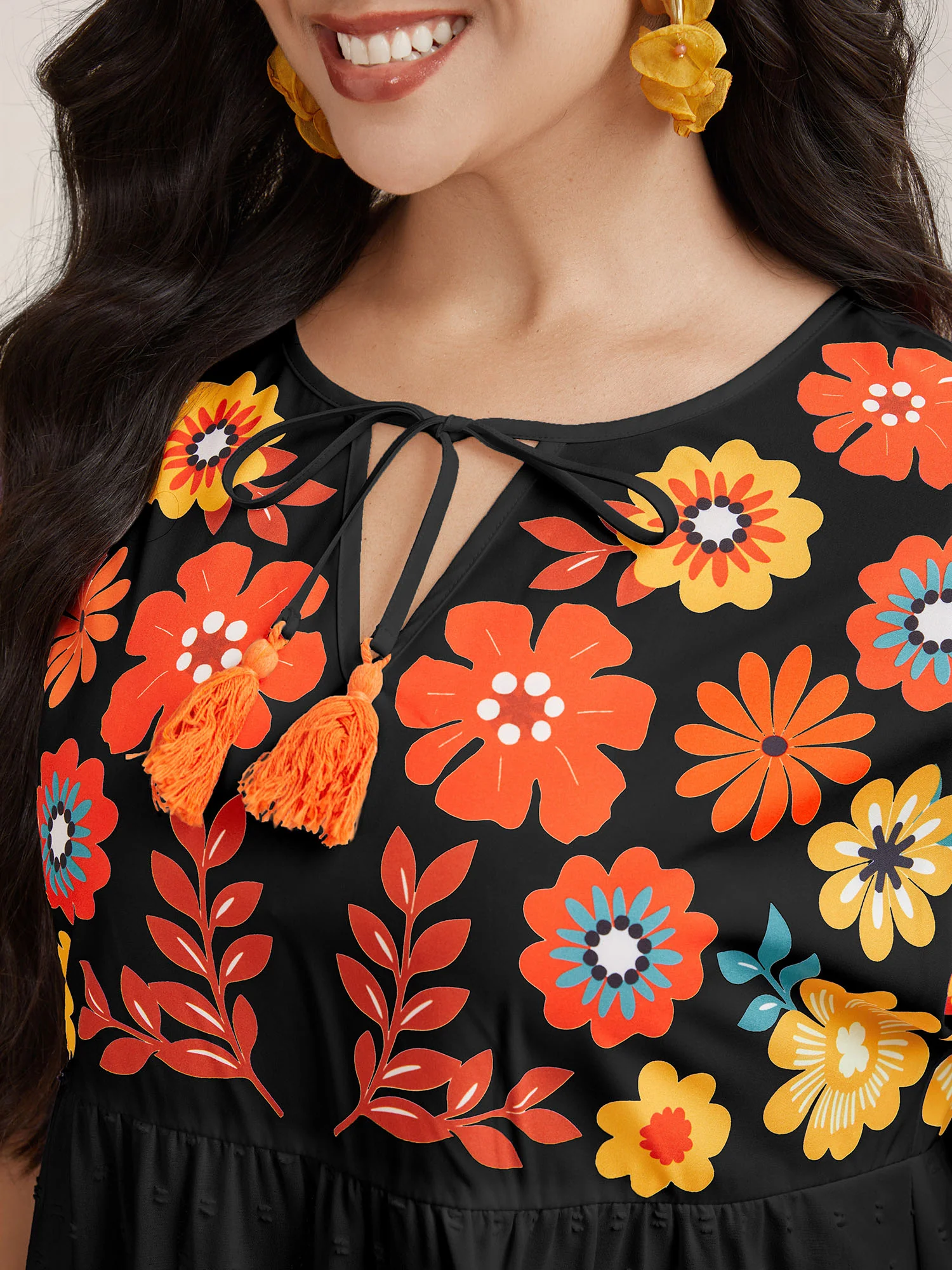 Floral Print Neck-Tie Babydoll Top - Image 10