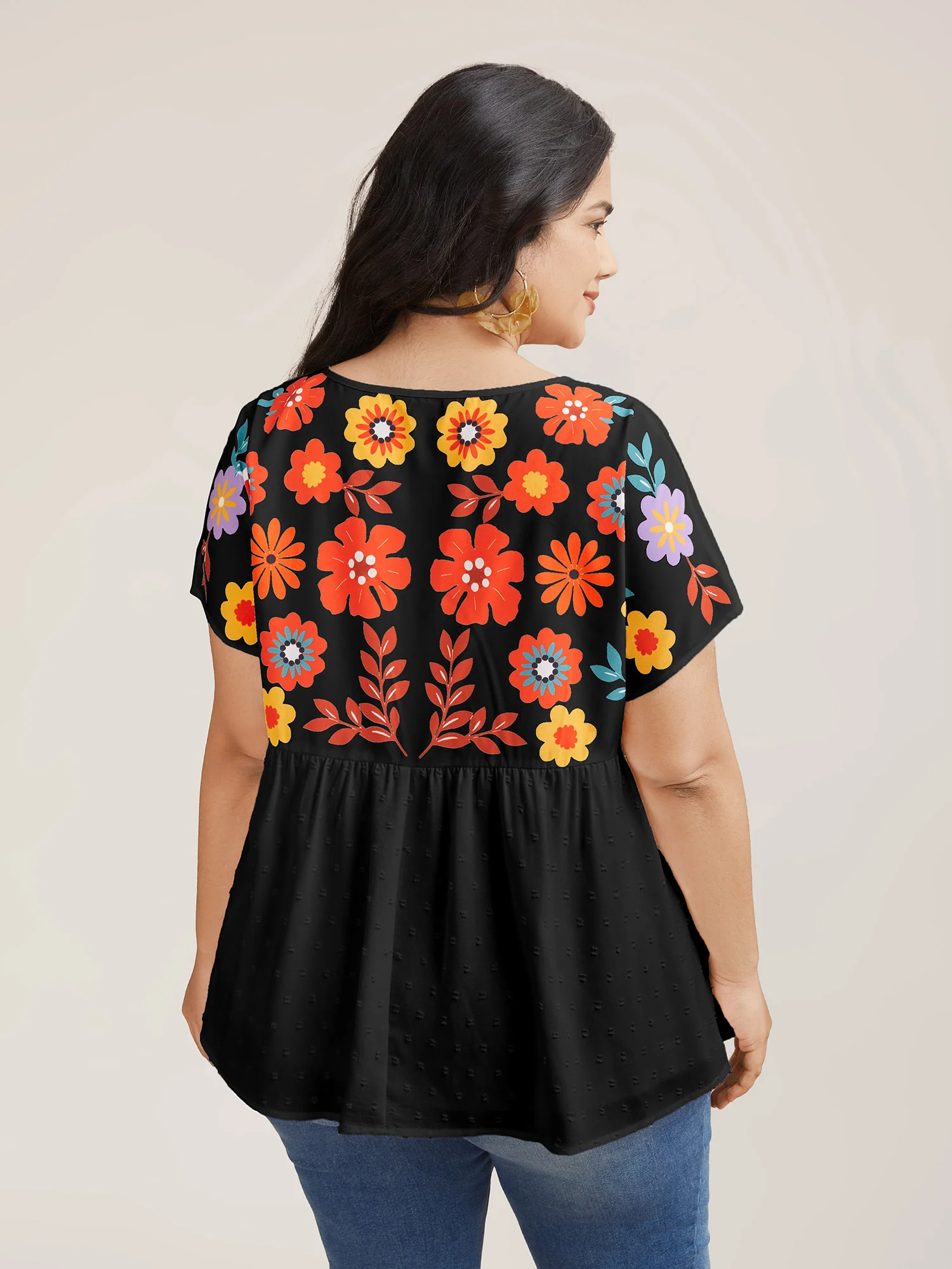 Floral Print Neck-Tie Babydoll Top - Image 11