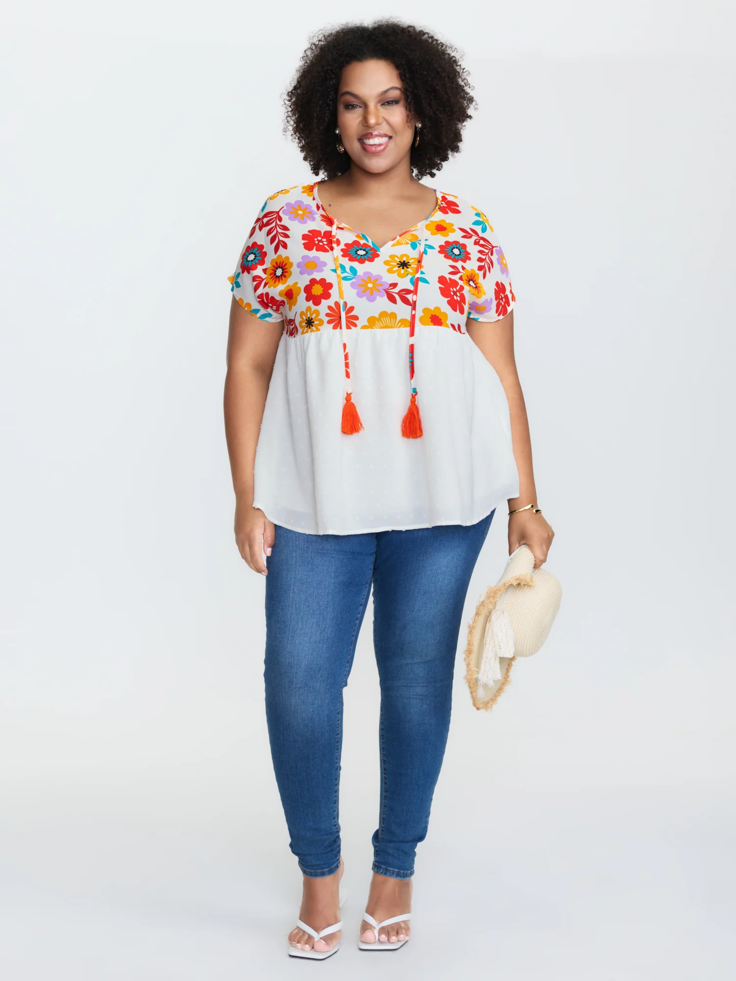 Floral Print Neck-Tie Babydoll Top - Image 3