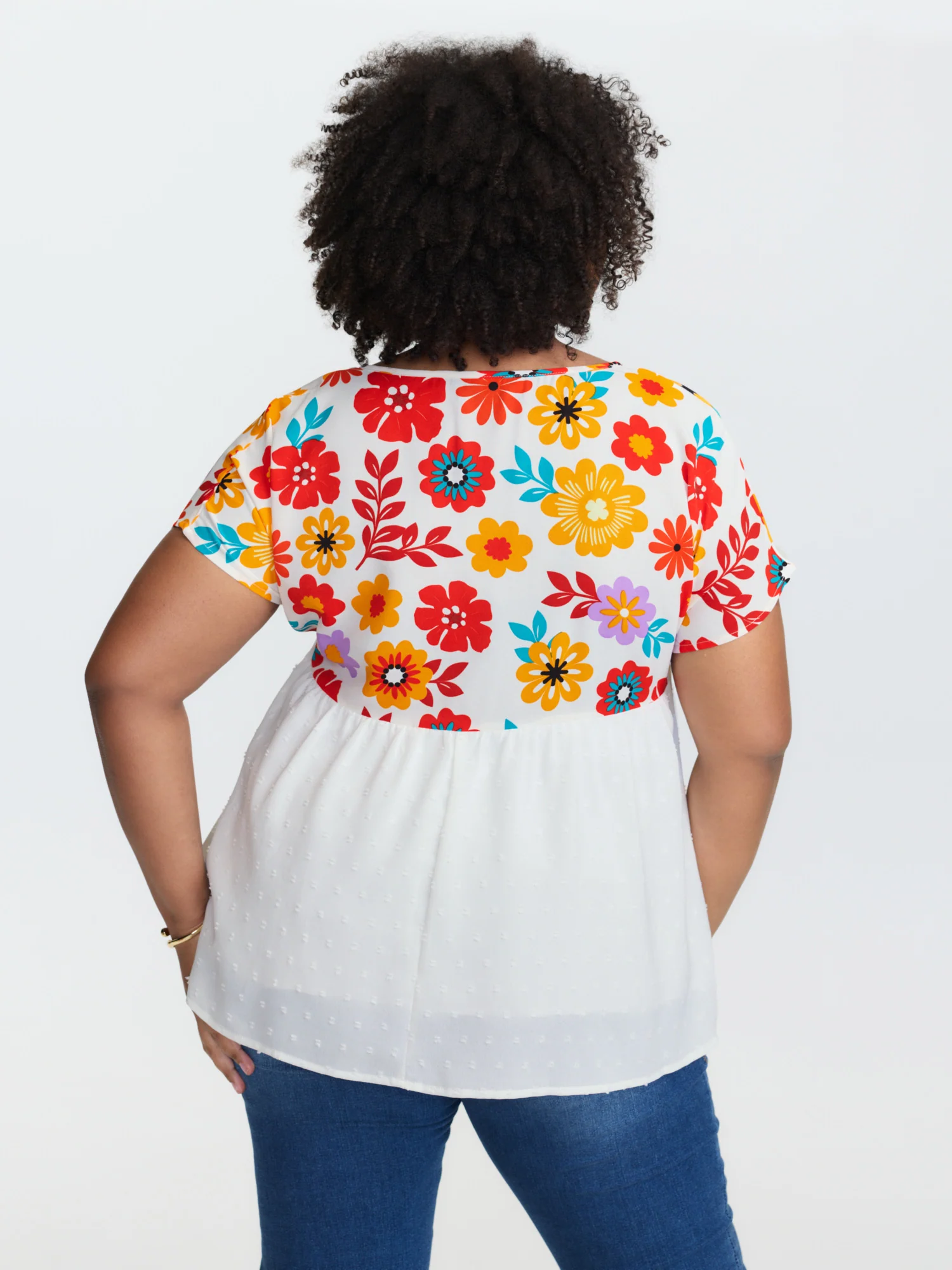 Floral Print Neck-Tie Babydoll Top - Image 4