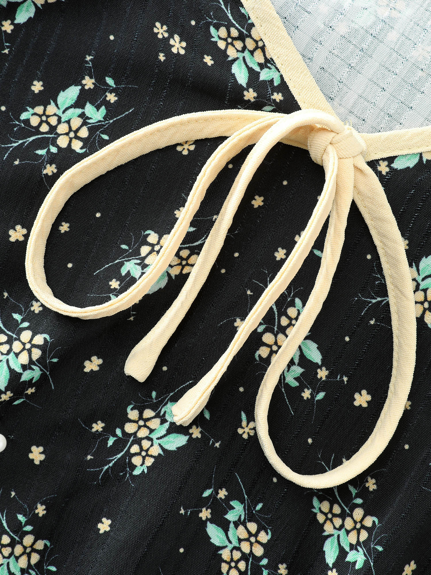 Floral Print Neck Tie Contrast Midi Dress - Image 5