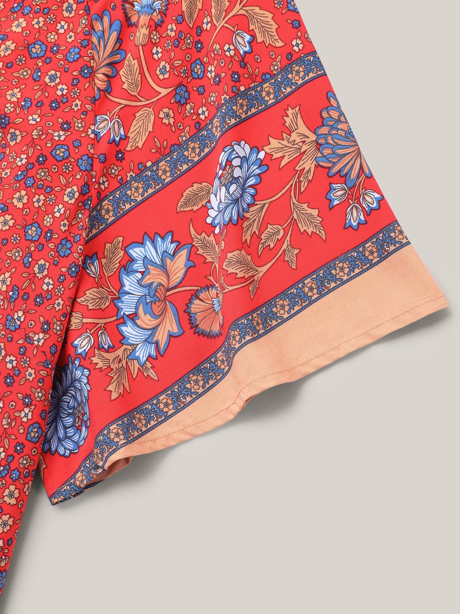 Floral Print Neck Tie Half Sleeve Blouse - Image 5