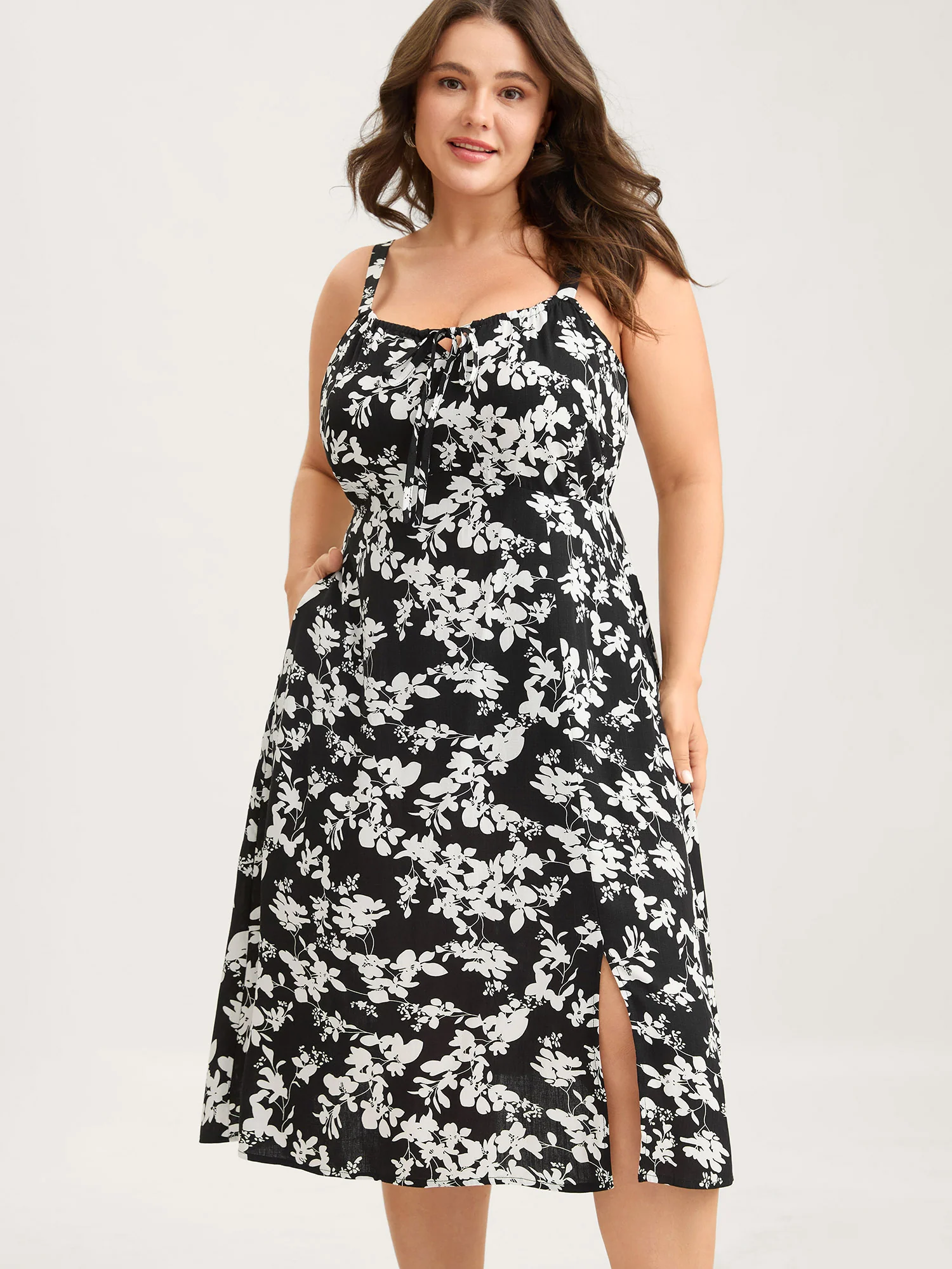 Floral Print Neck Tie Midi Dress - Image 3