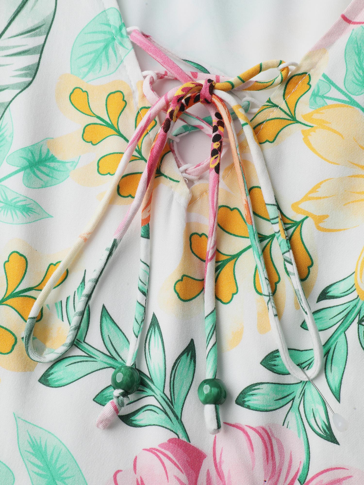Floral Print Neck-Tie Tiered Knee Dress - Image 5