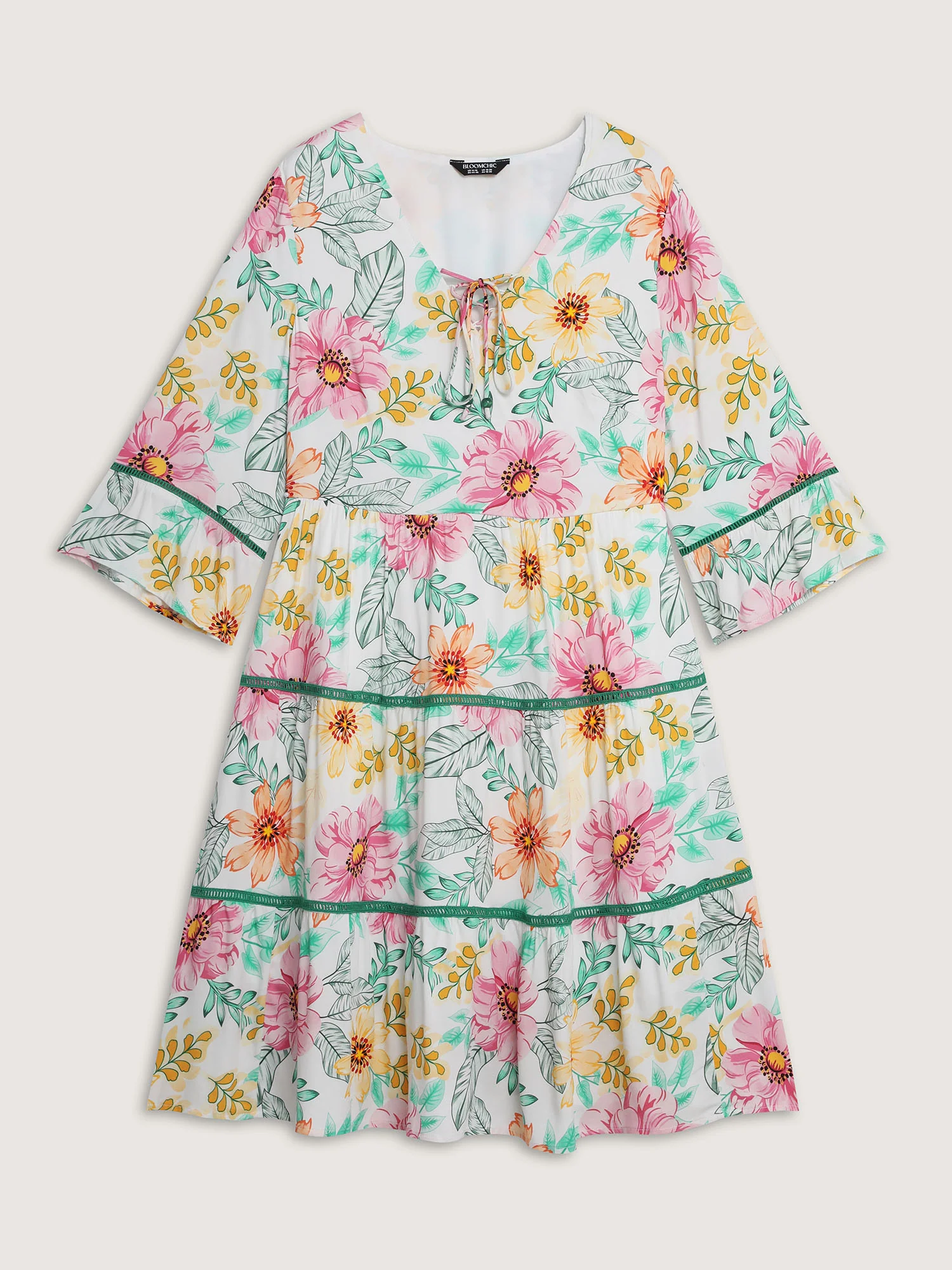 Floral Print Neck-Tie Tiered Knee Dress - Image 7