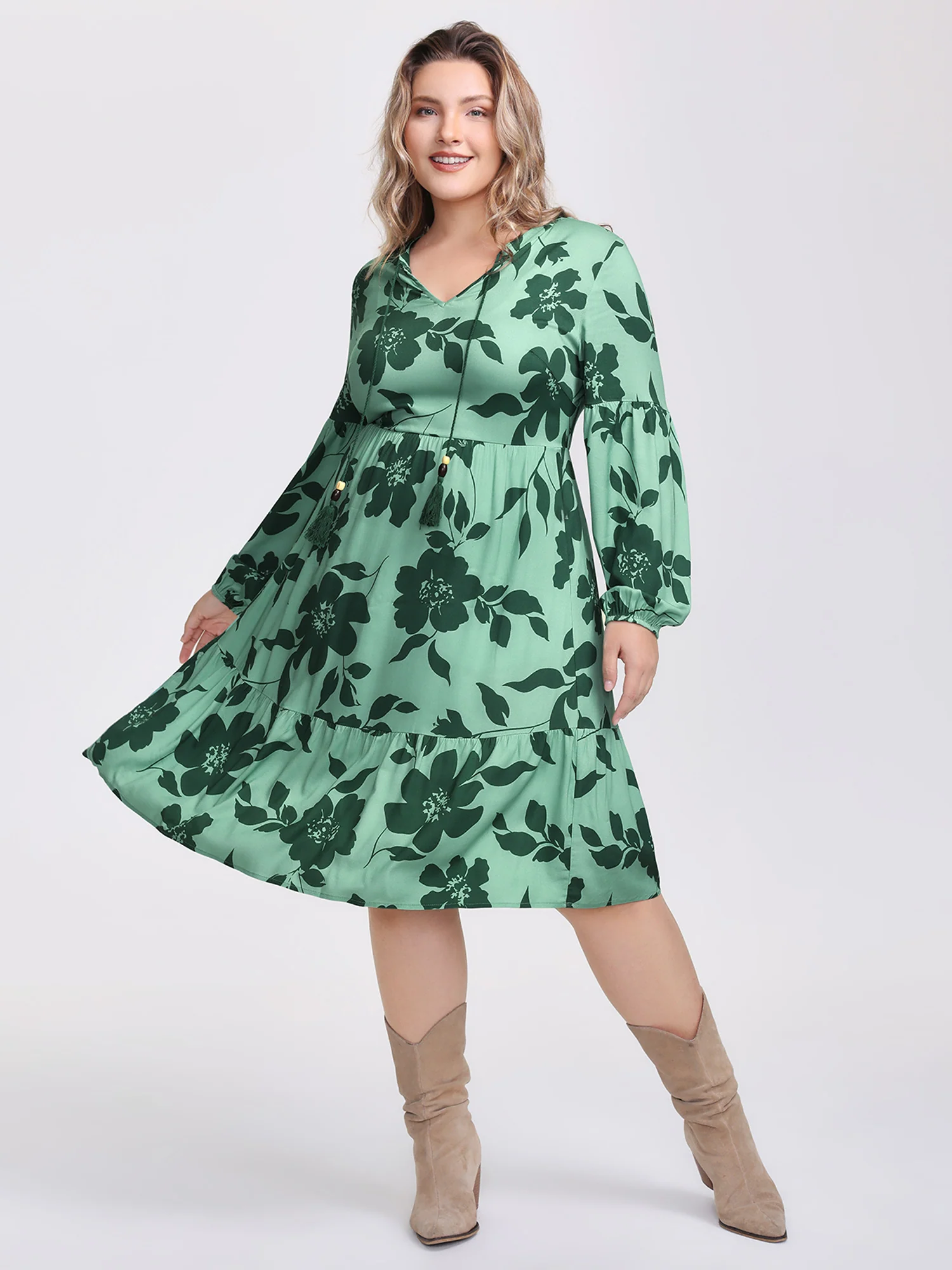 Floral Print Neck-Tie Tiered Midi Dress - Image 3