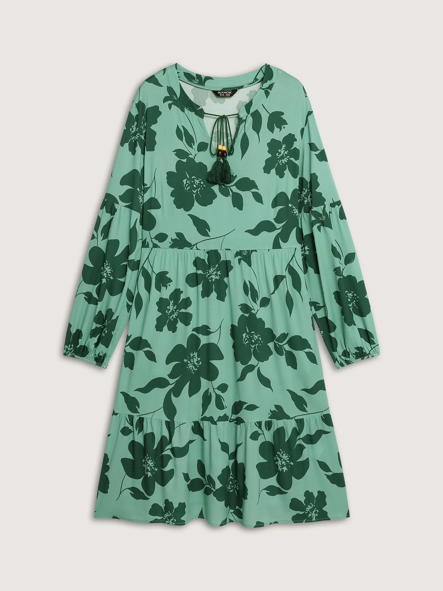 Floral Print Neck-Tie Tiered Midi Dress - Image 8