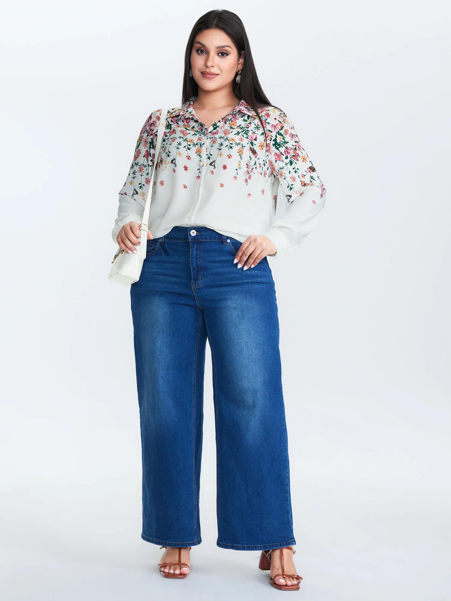 Floral Print Neckline Button-Down Blouse - Image 2