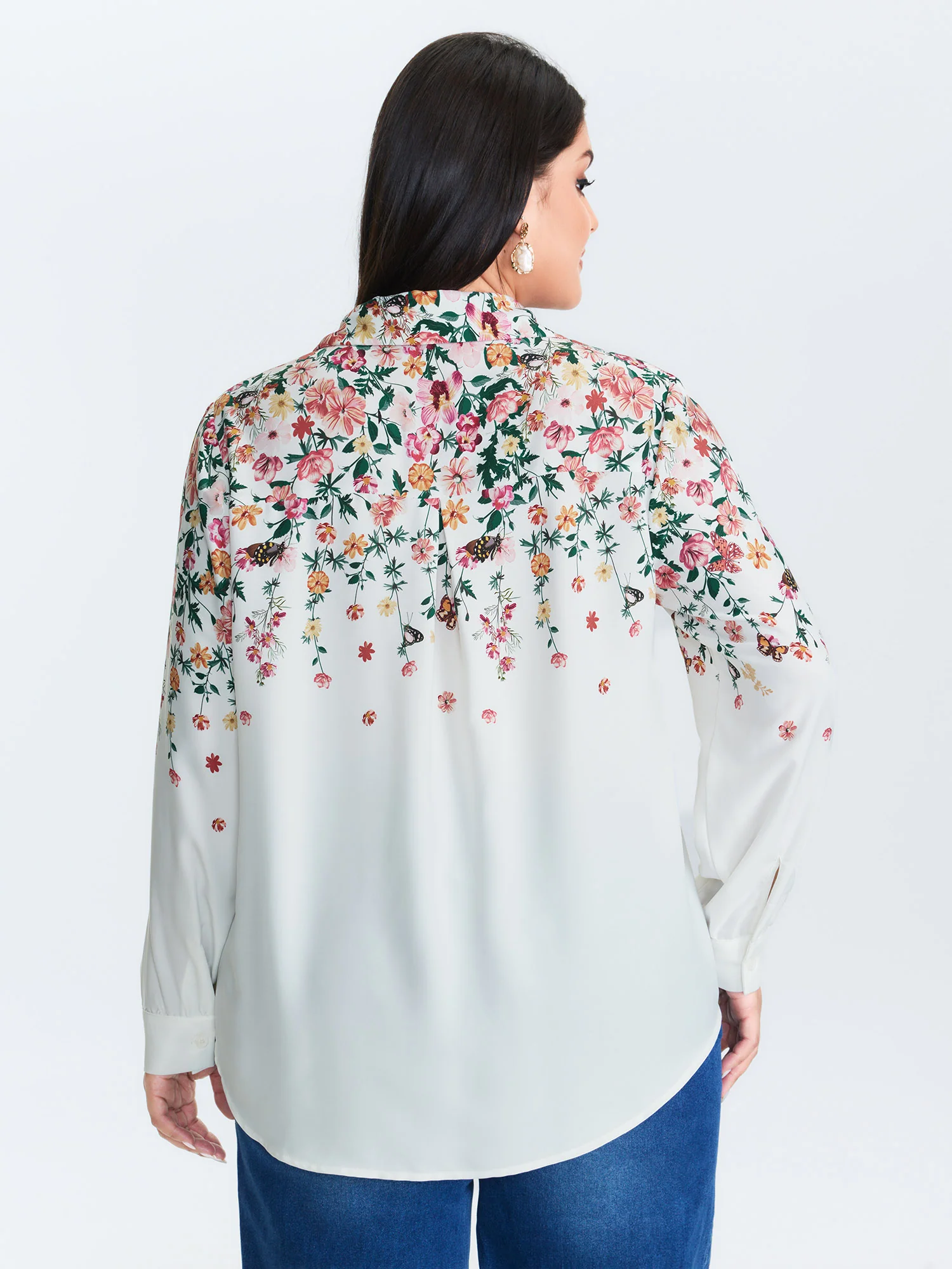 Floral Print Neckline Button-Down Blouse - Image 5