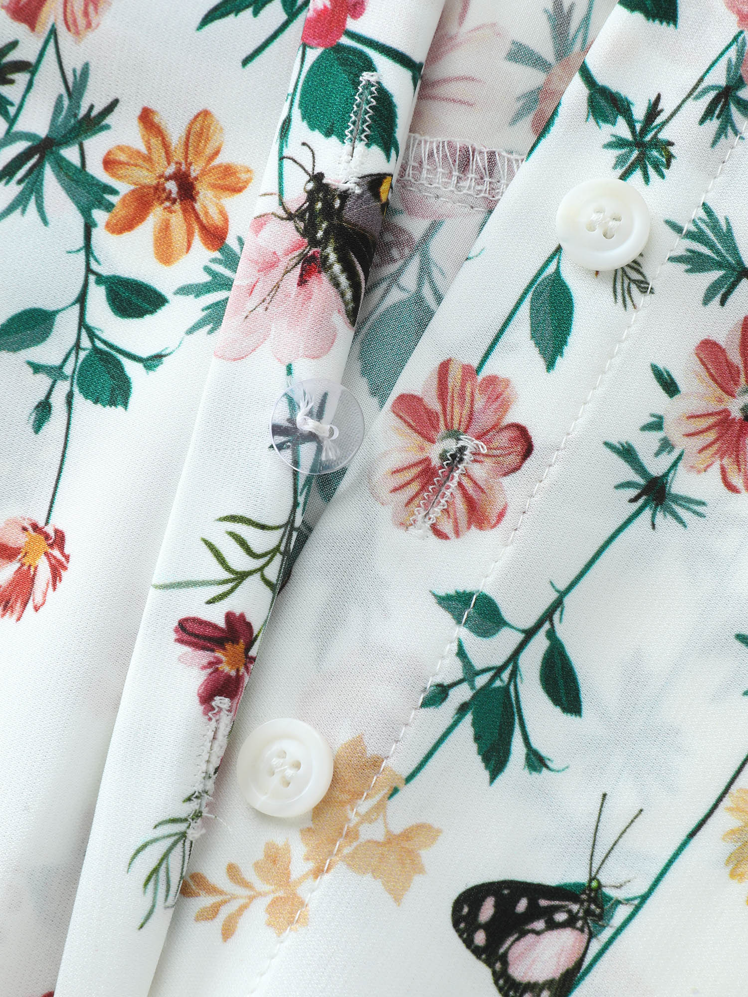 Floral Print Neckline Button-Down Blouse - Image 7